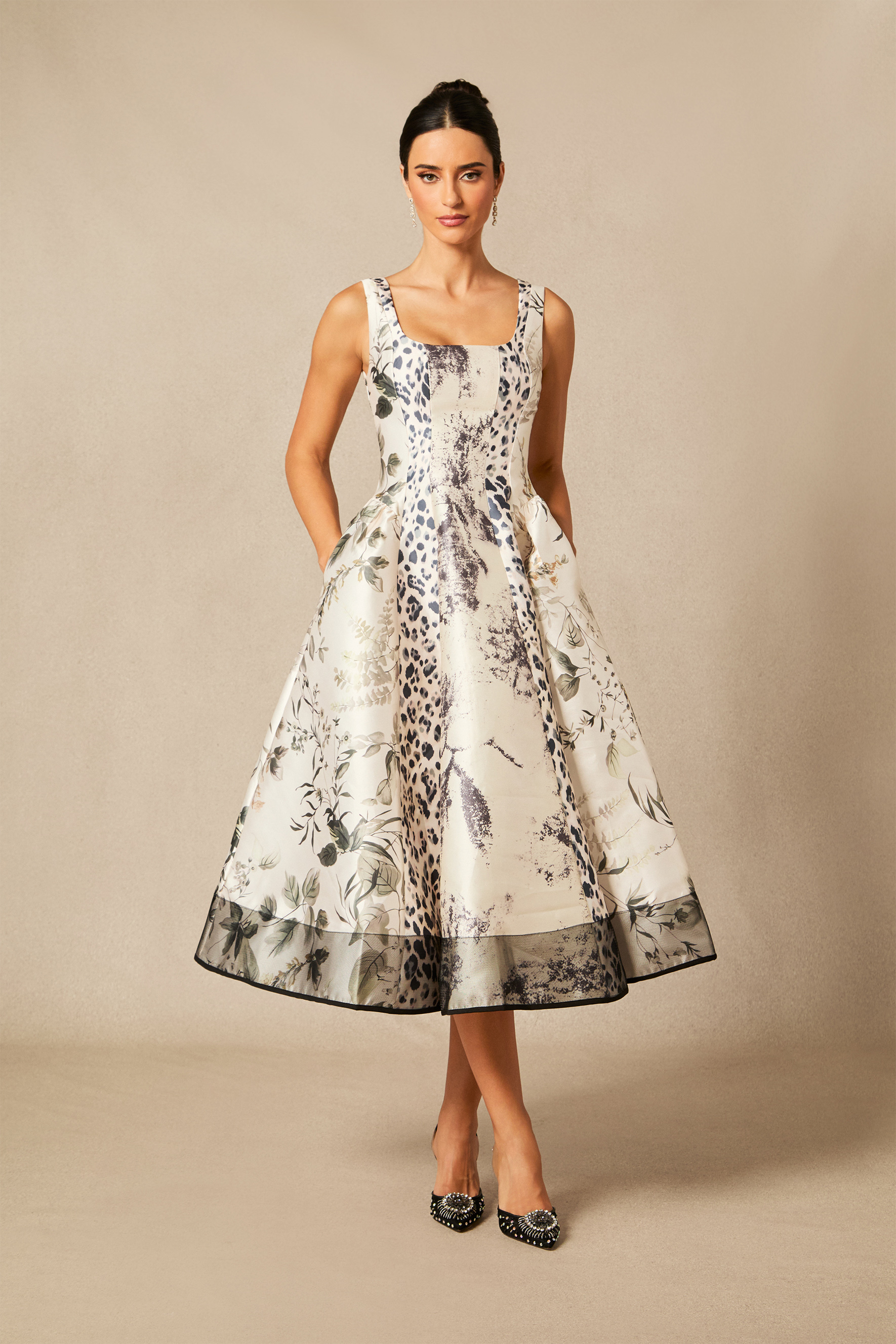 Danielle Leopard Print Sleeveless Satin Midi Dress