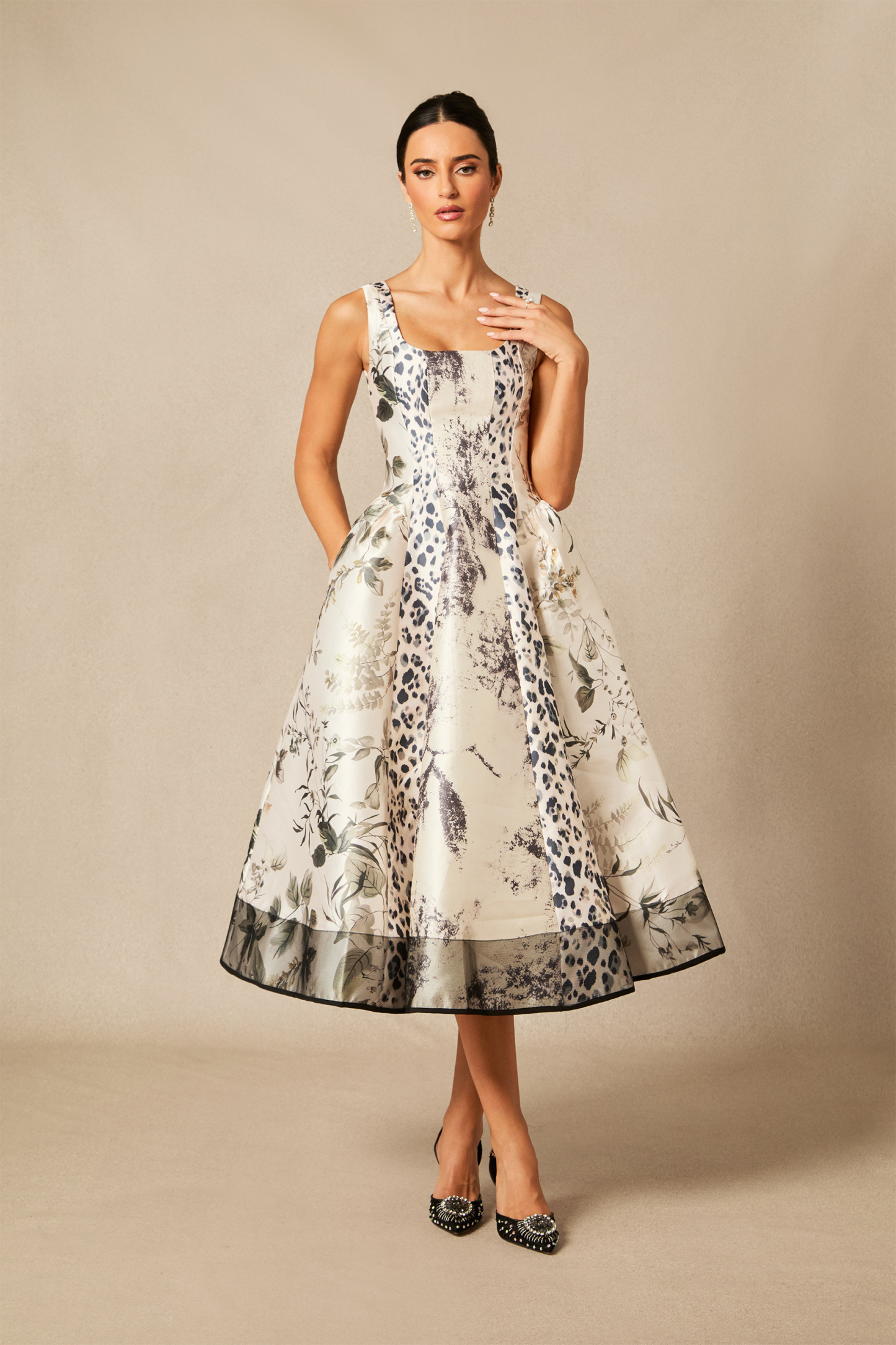 Danielle Leopard Print Sleeveless Satin Midi Dress