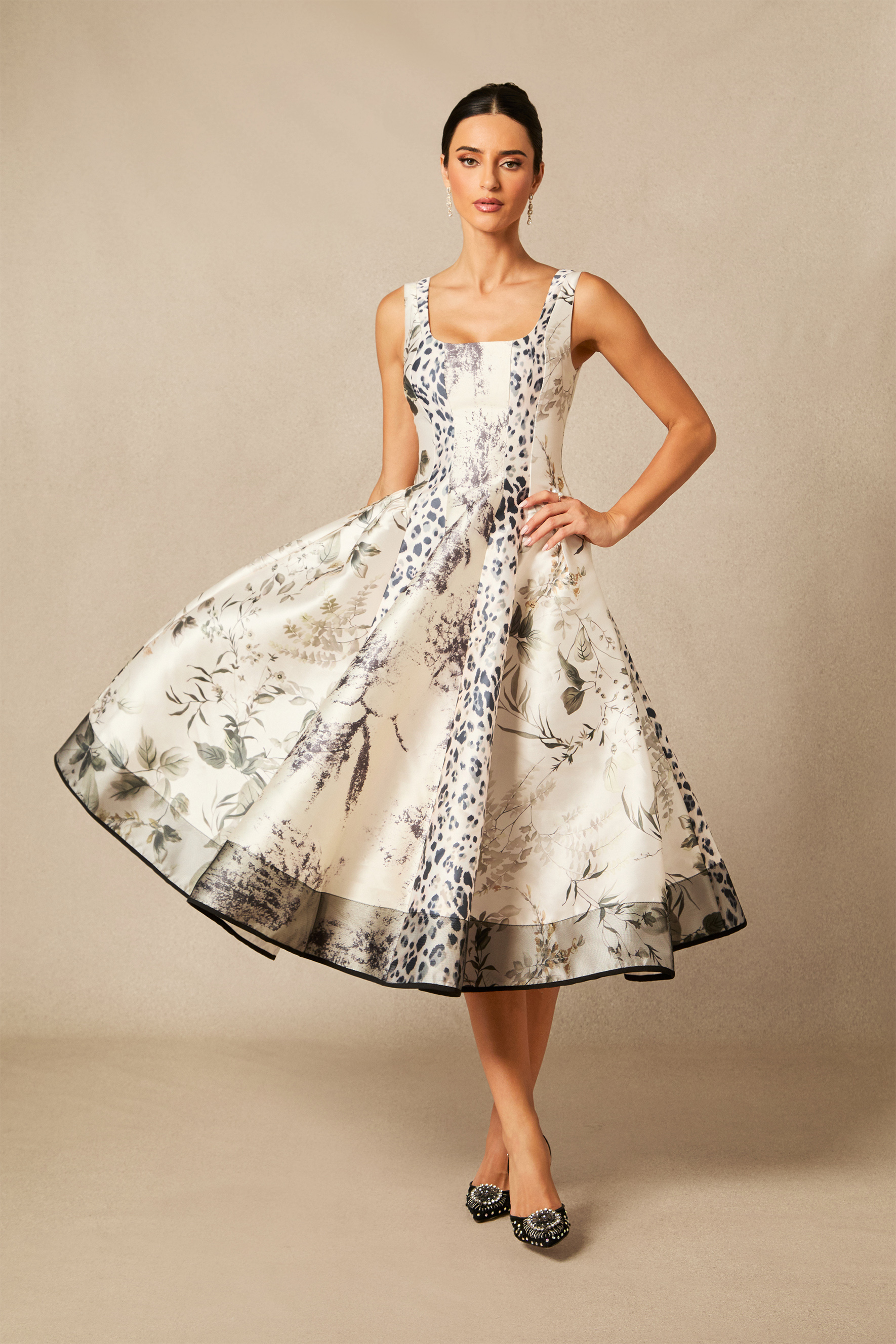 Danielle Leopard Print Sleeveless Satin Midi Dress