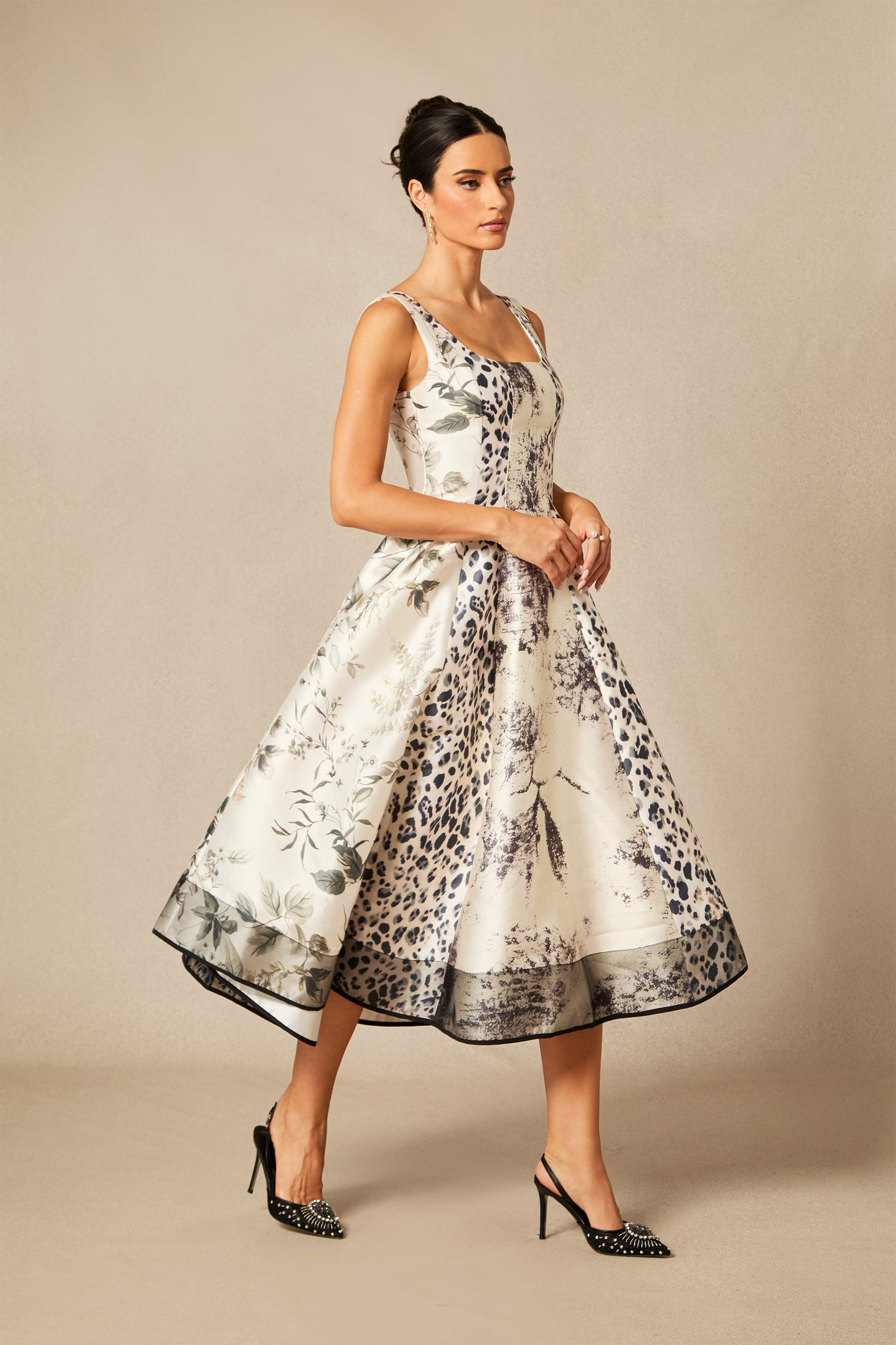 Danielle Leopard Print Sleeveless Satin Midi Dress