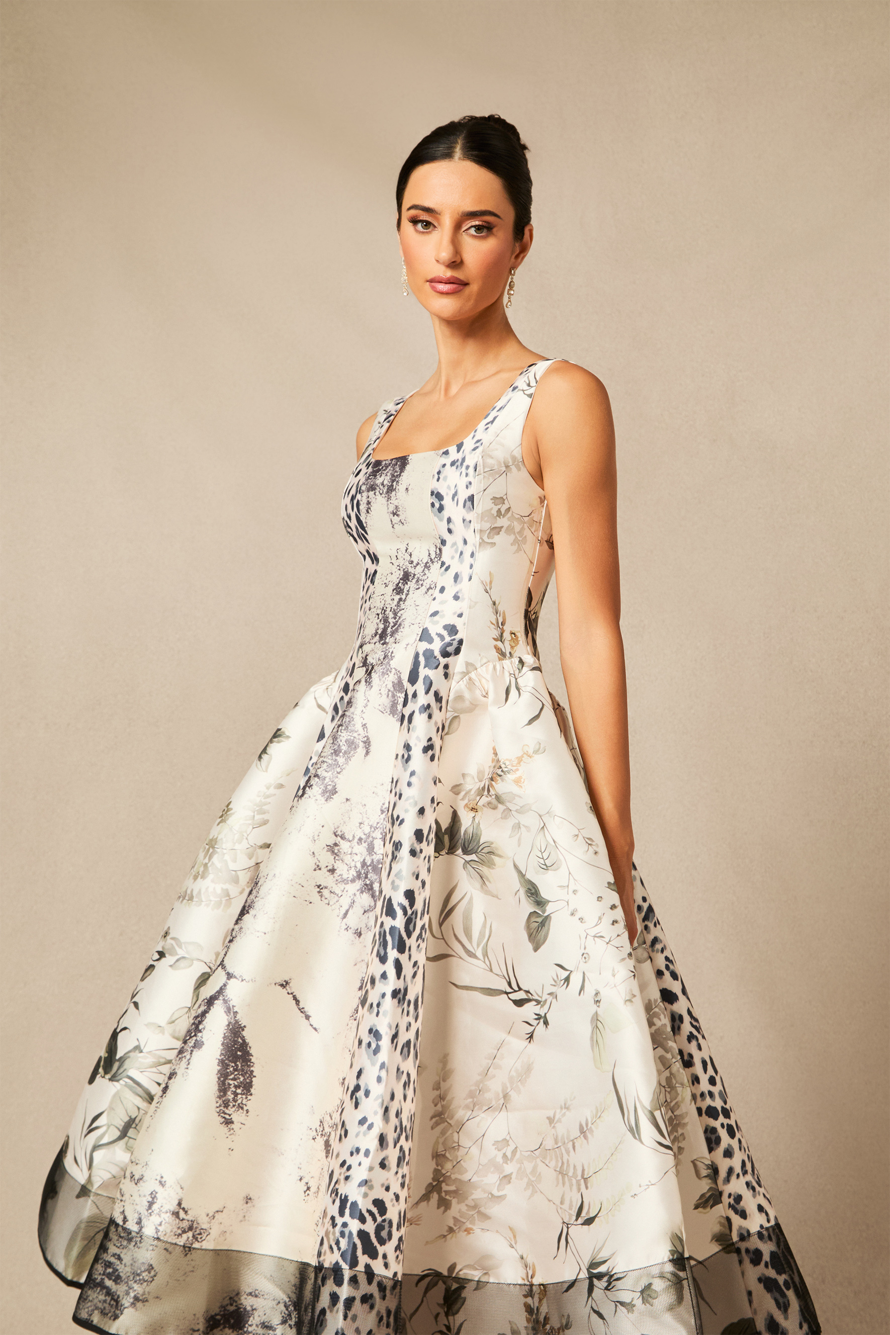 Danielle Leopard Print Sleeveless Satin Midi Dress