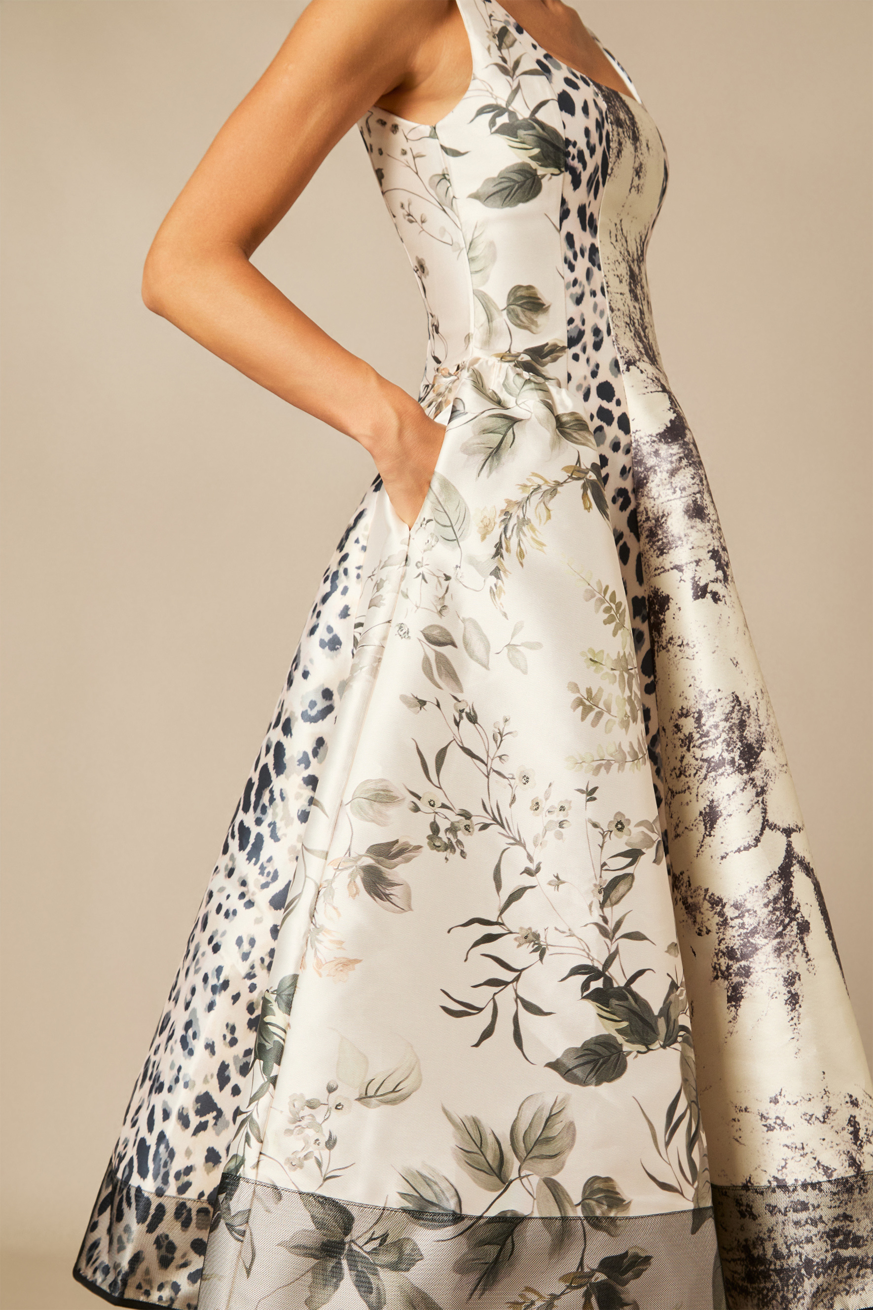 Danielle Leopard Print Sleeveless Satin Midi Dress