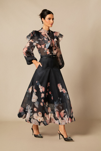 Alexandra Floral Print Lantern Sleeve Shirt & Skirt Set