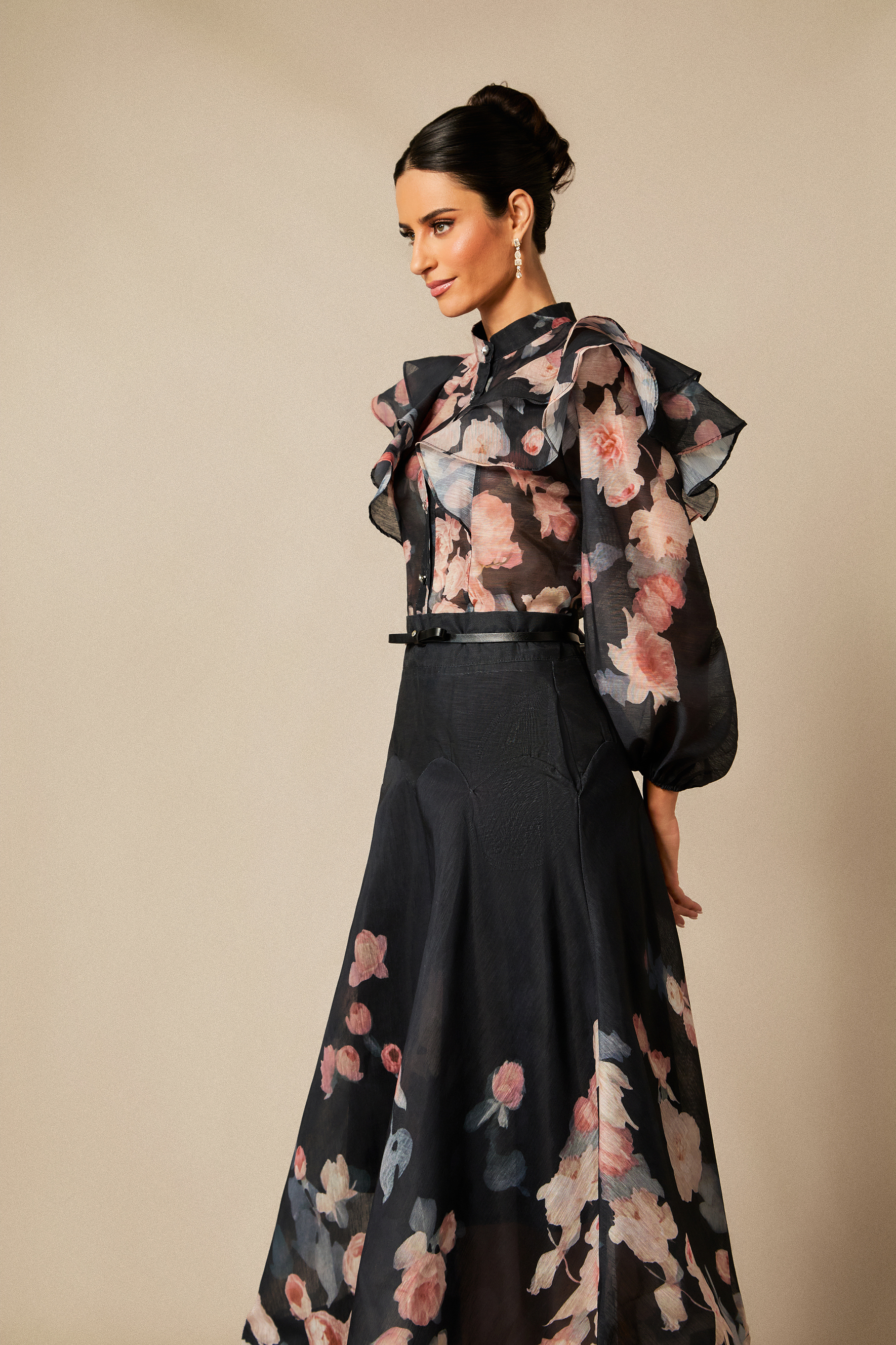 Alexandra Floral Print Lantern Sleeve Shirt & Skirt Set