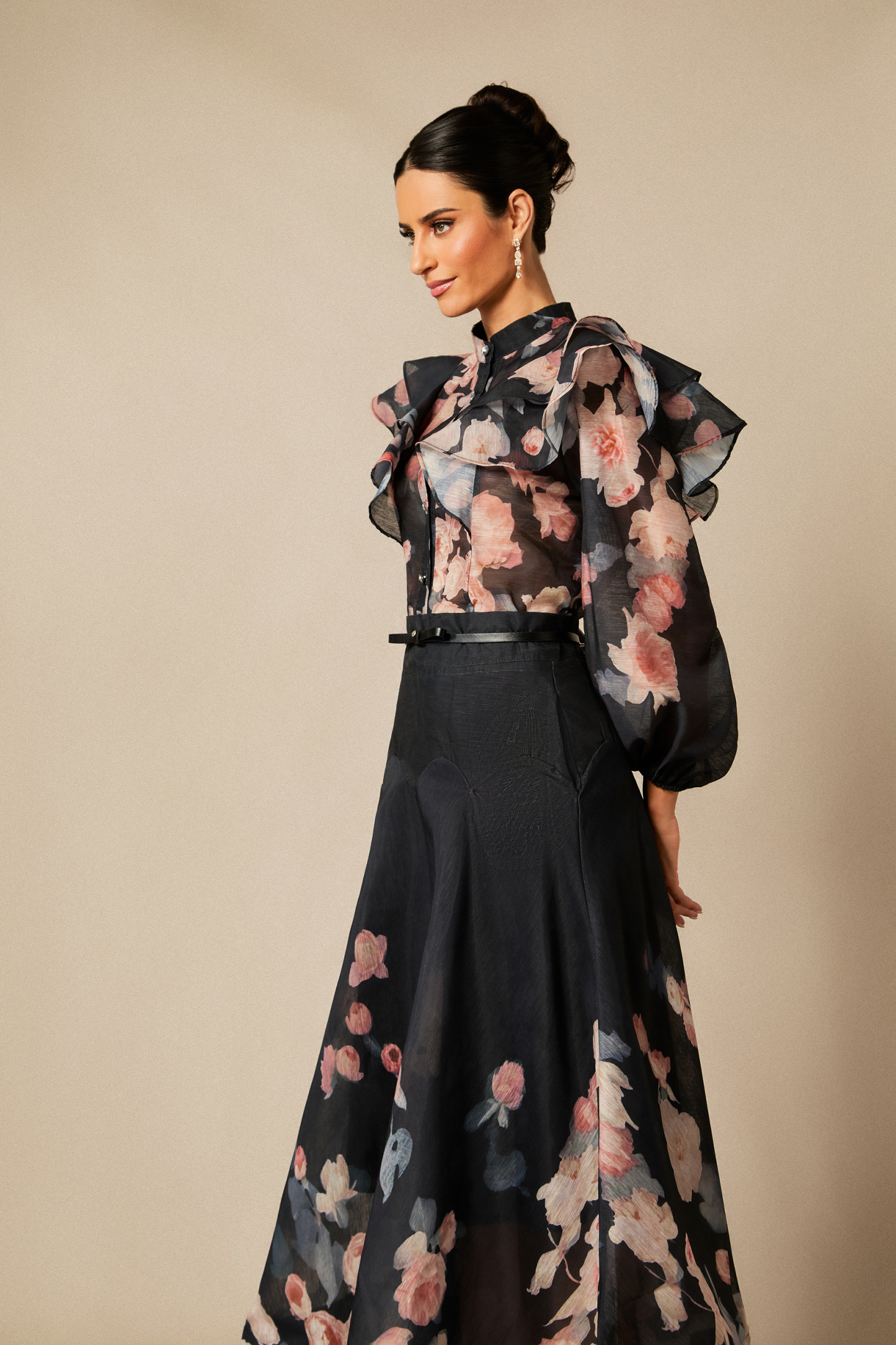 Alexandra Floral Print Lantern Sleeve Shirt & Skirt Set