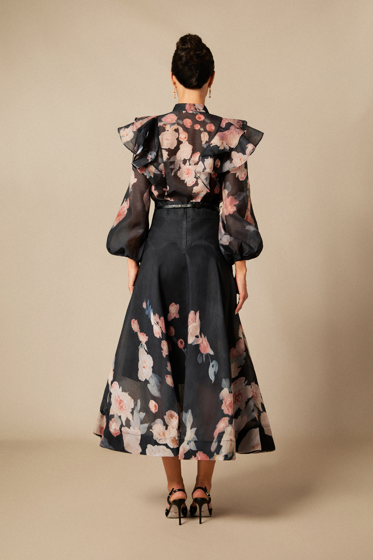 Alexandra Floral Print Lantern Sleeve Shirt & Skirt Set
