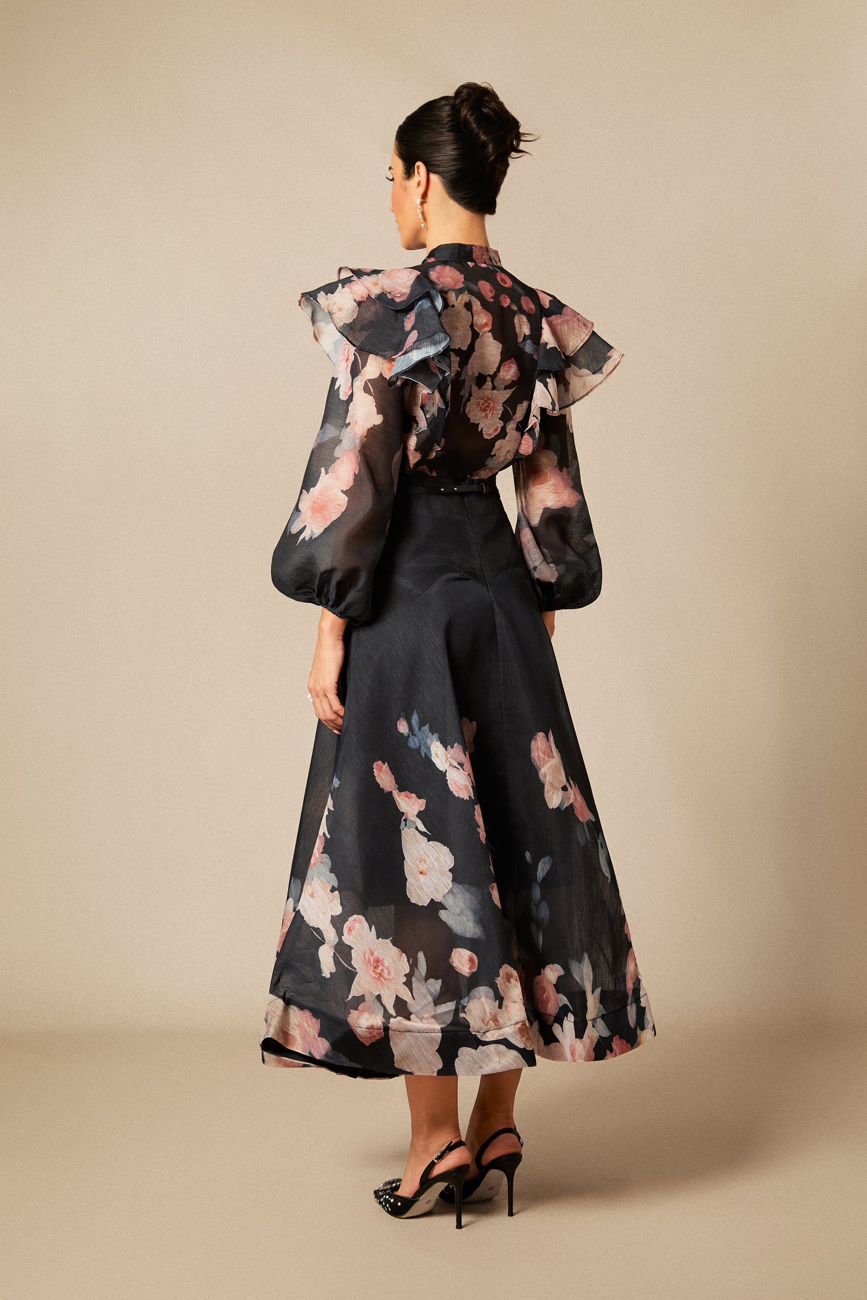 Alexandra Floral Print Lantern Sleeve Shirt & Skirt Set