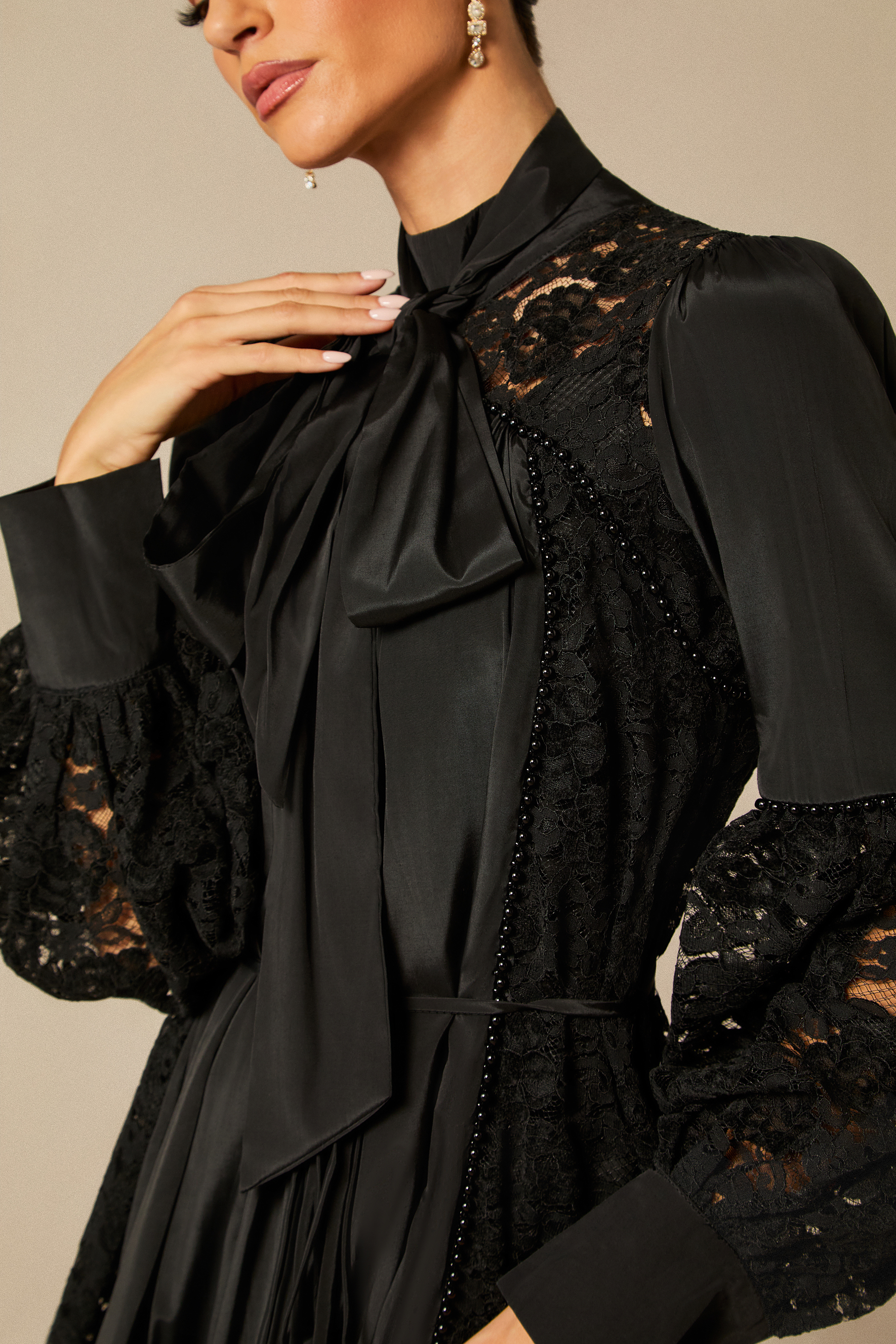 Kella Lace Panel Tie Neck Mini Dress