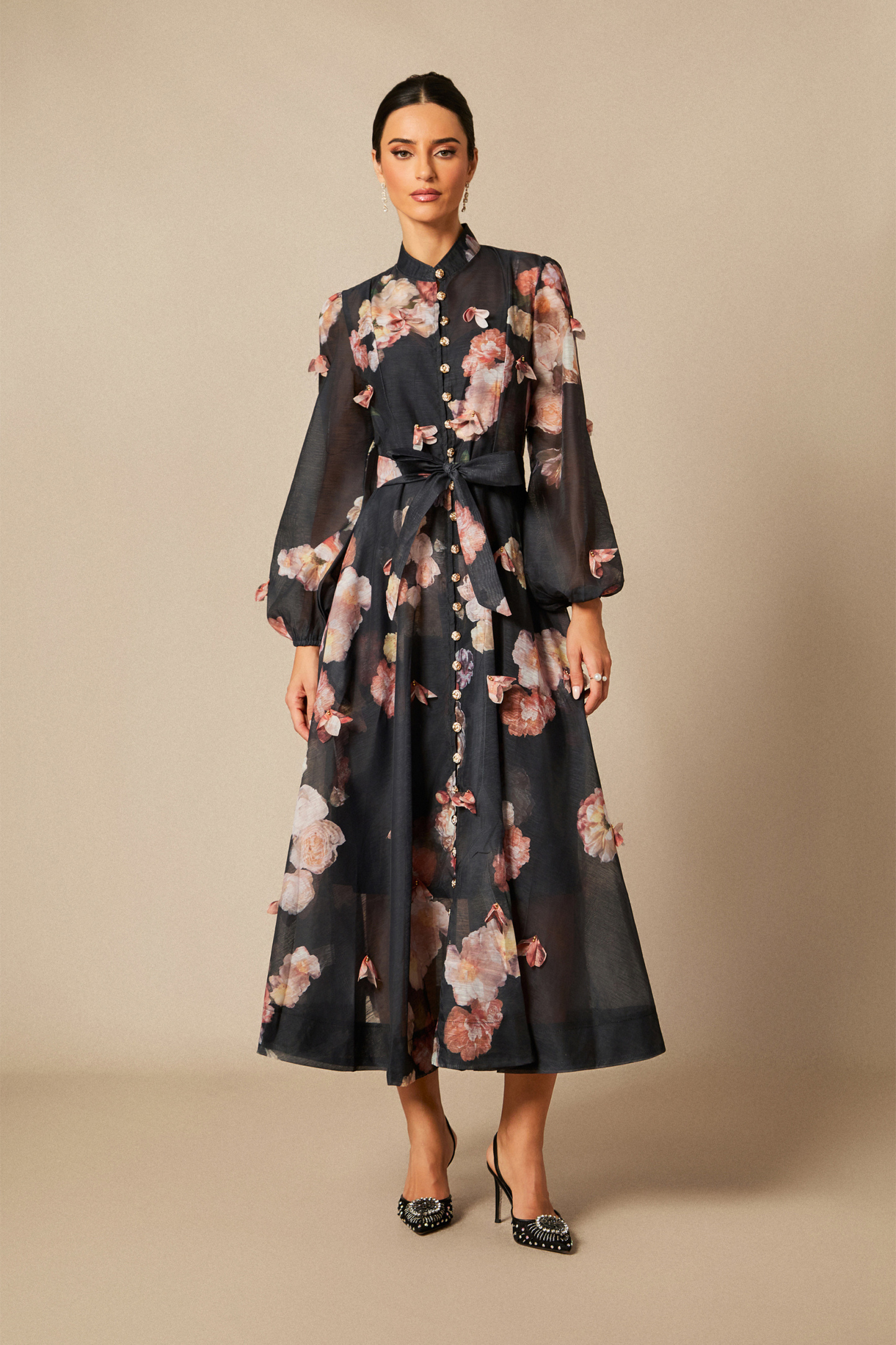 sunfere Sophie Floral Print Long Sleeve Midi Dress