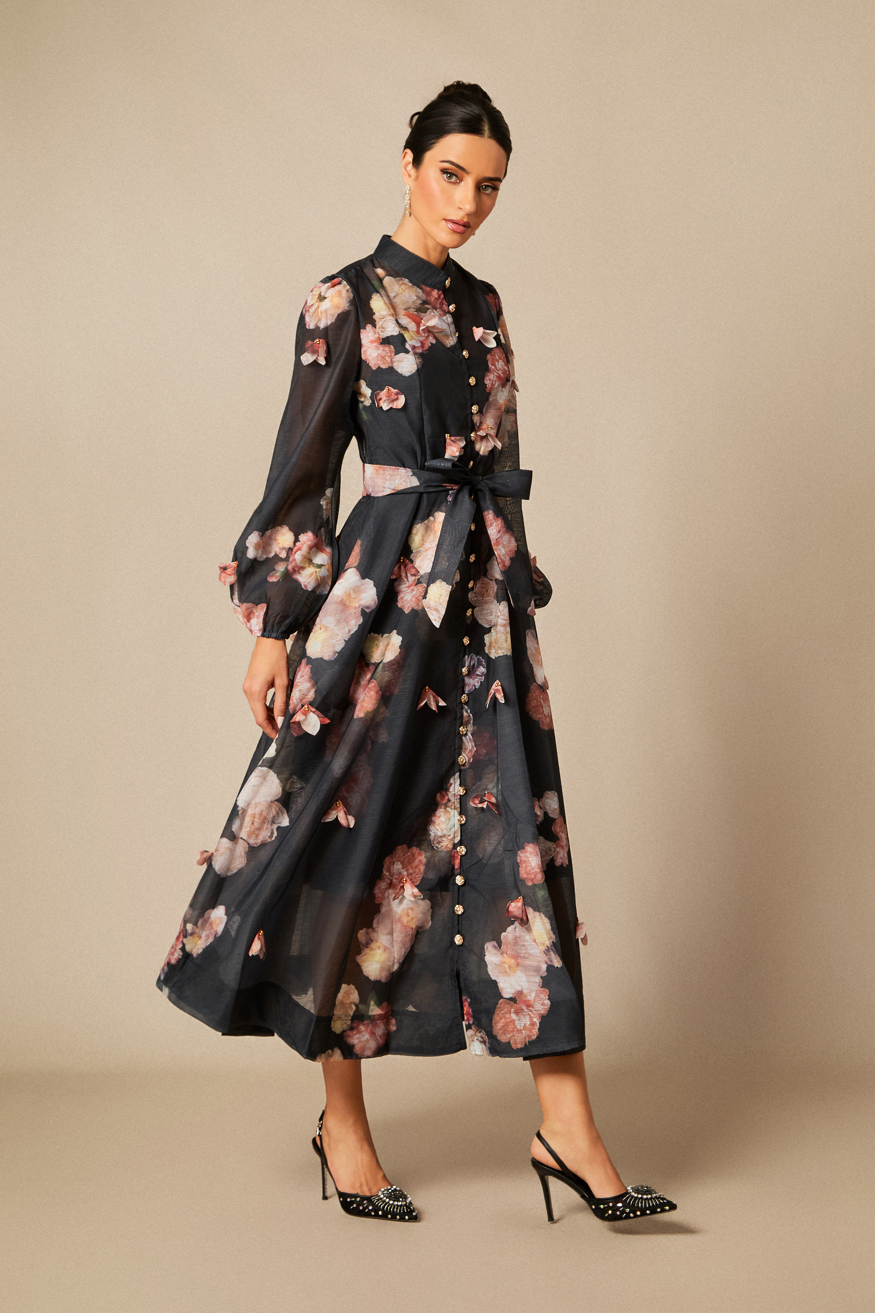 Sophie Floral Print Long Sleeve Midi Dress