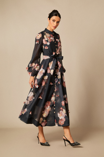 Sophie Floral Print Long Sleeve Midi Dress
