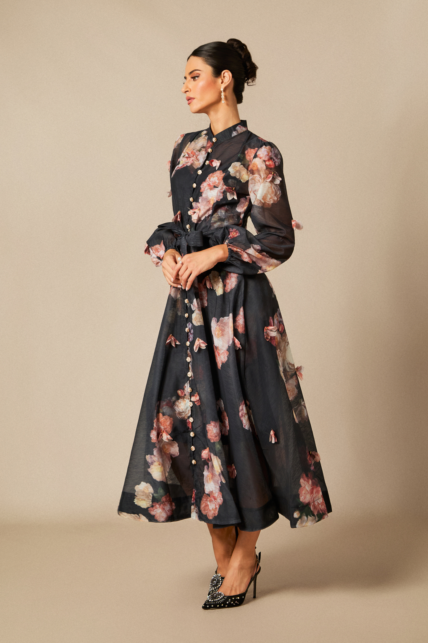 Sophie Floral Print Long Sleeve Midi Dress