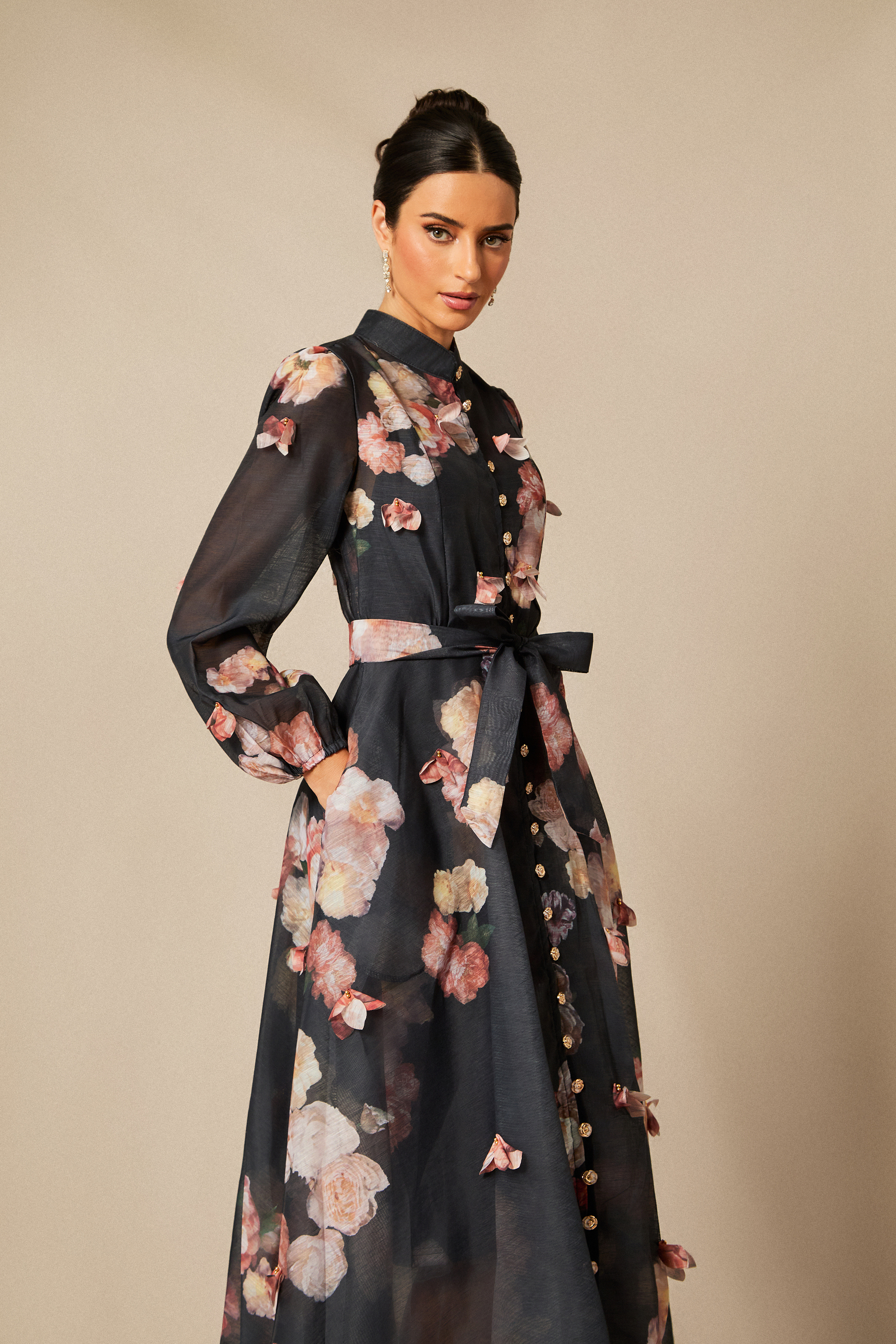 Sophie Floral Print Long Sleeve Midi Dress