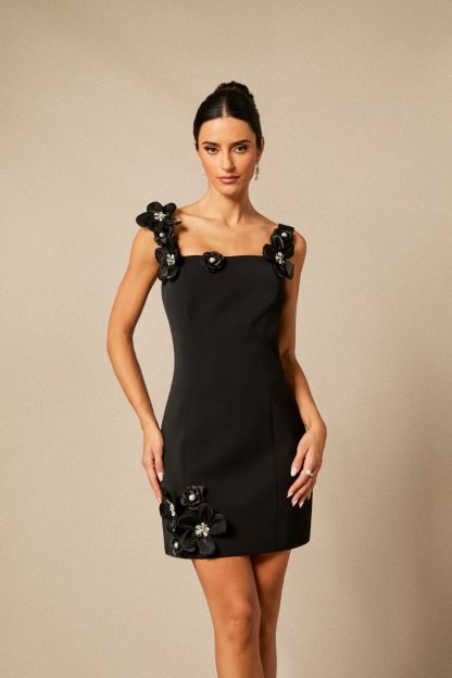 Lara Floral Embellished Square Neck Mini Dress