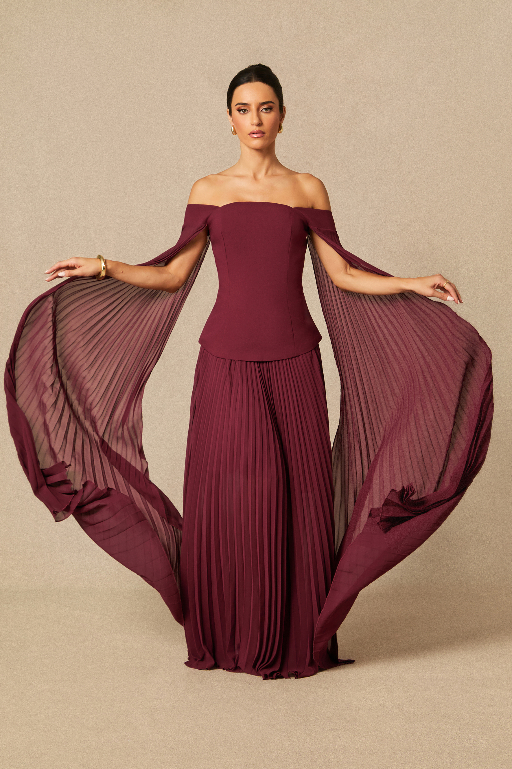 Kenna Off Shoulder Top & Pleated Skirt Set