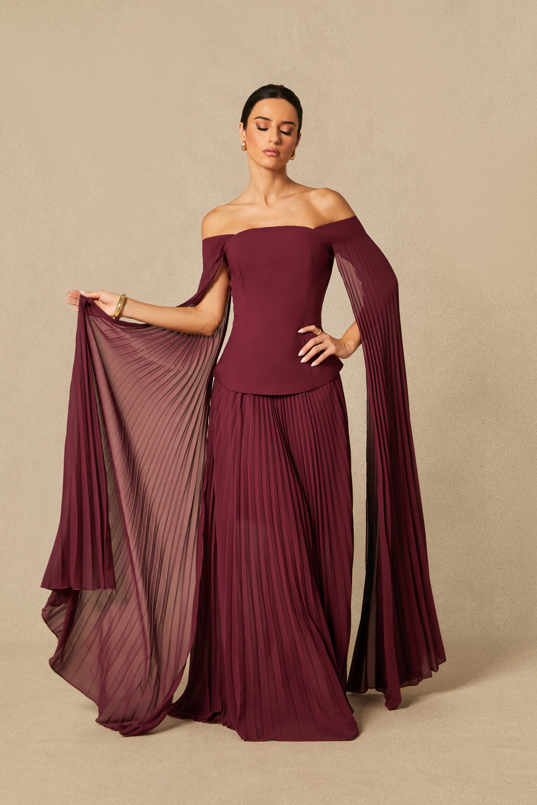 Kenna Off Shoulder Top & Pleated Skirt Set