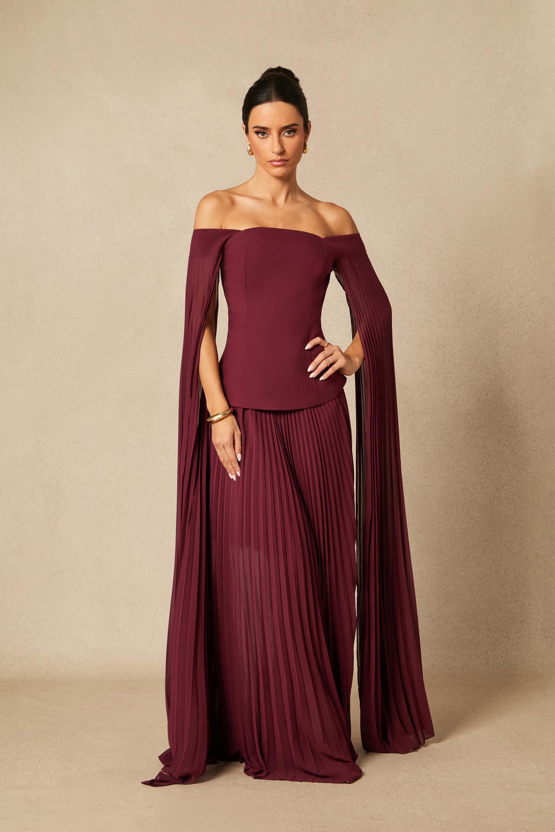 Kenna Off Shoulder Top & Pleated Skirt Set