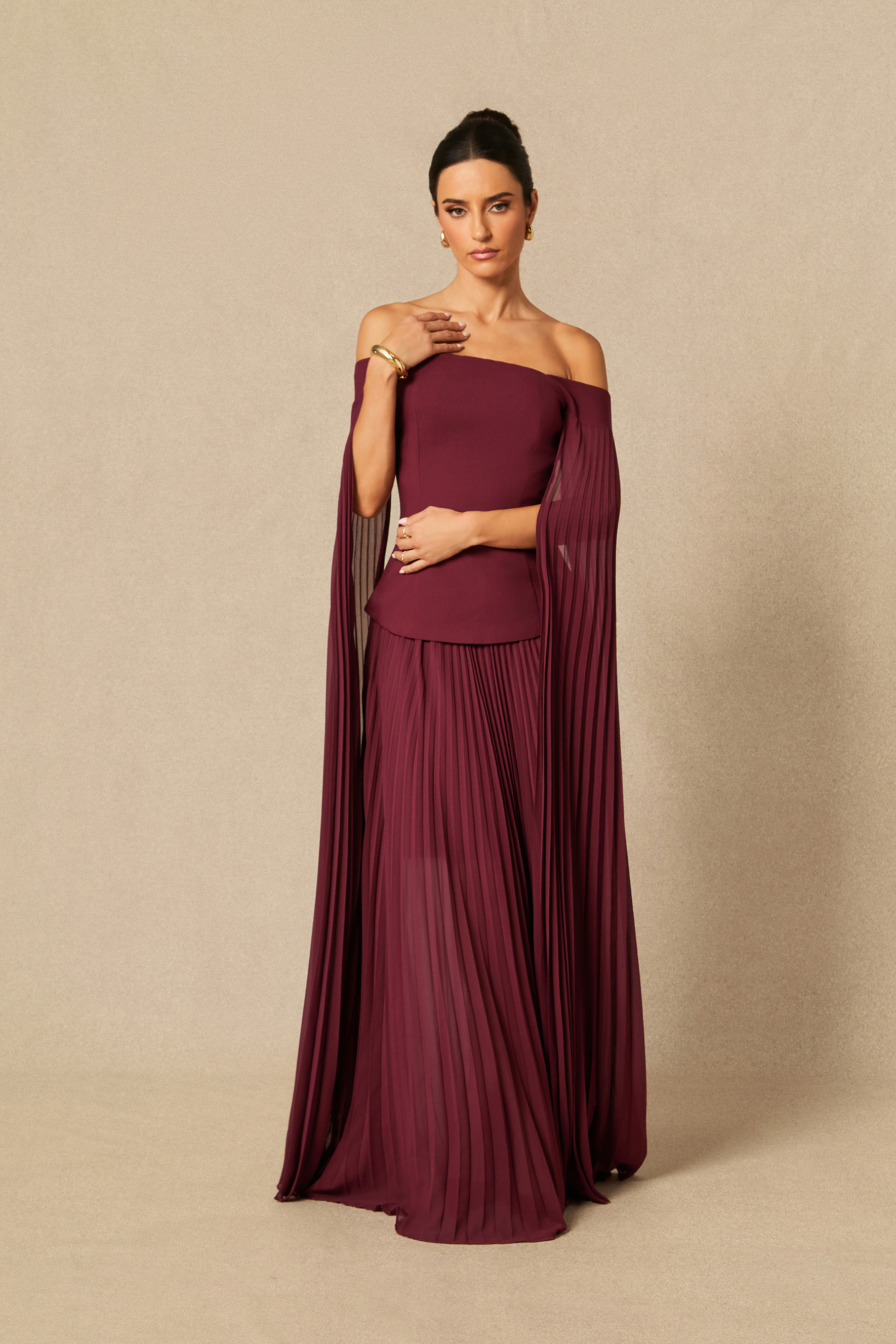 Kenna Off Shoulder Top & Pleated Skirt Set