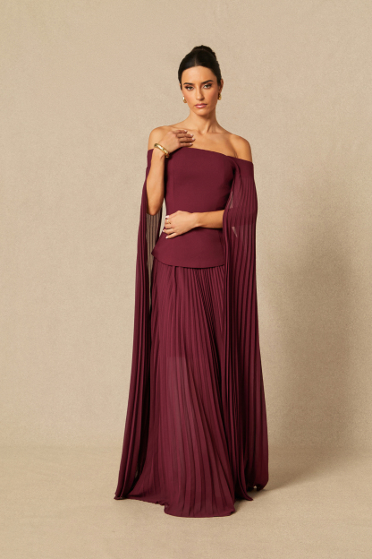 Kenna Off Shoulder Top & Pleated Skirt Set