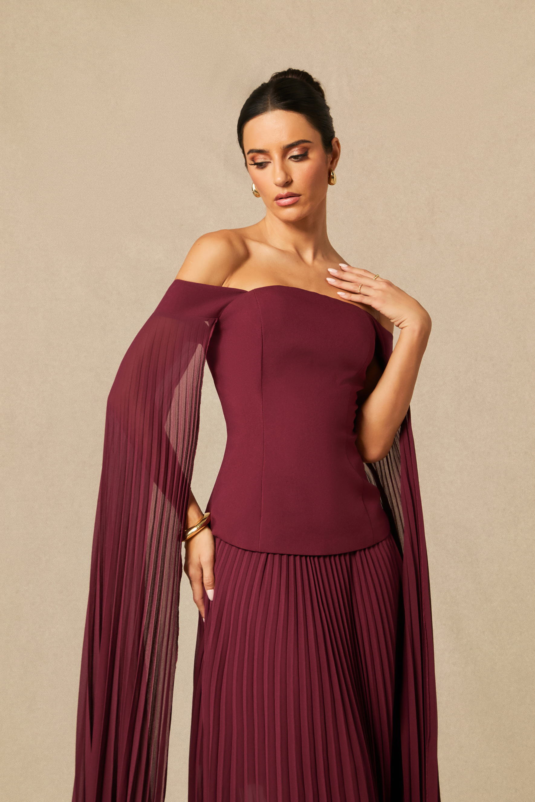Kenna Off Shoulder Top & Pleated Skirt Set