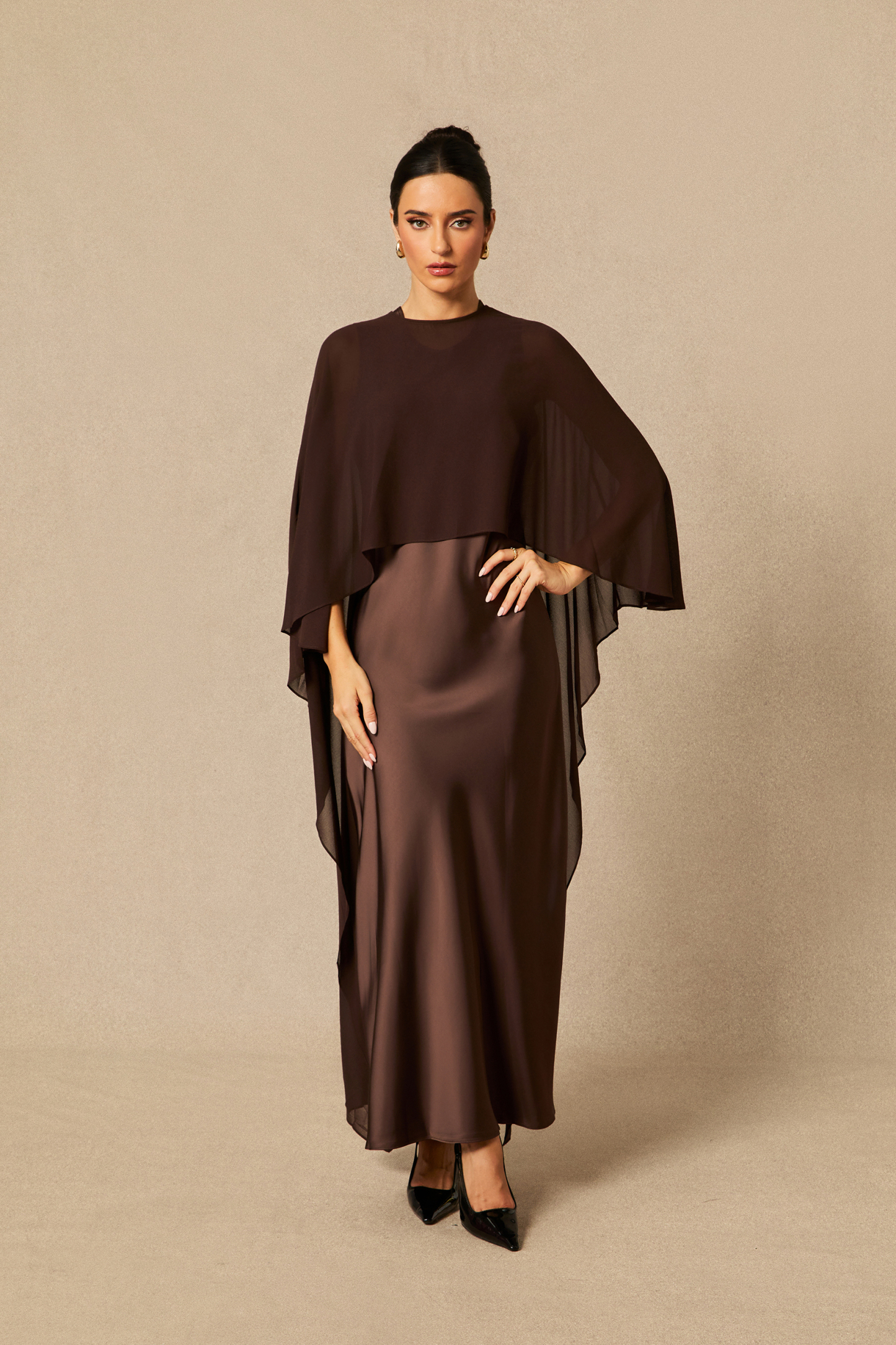Juliana Crew Neck Sleeveless Maxi Dress with Cape