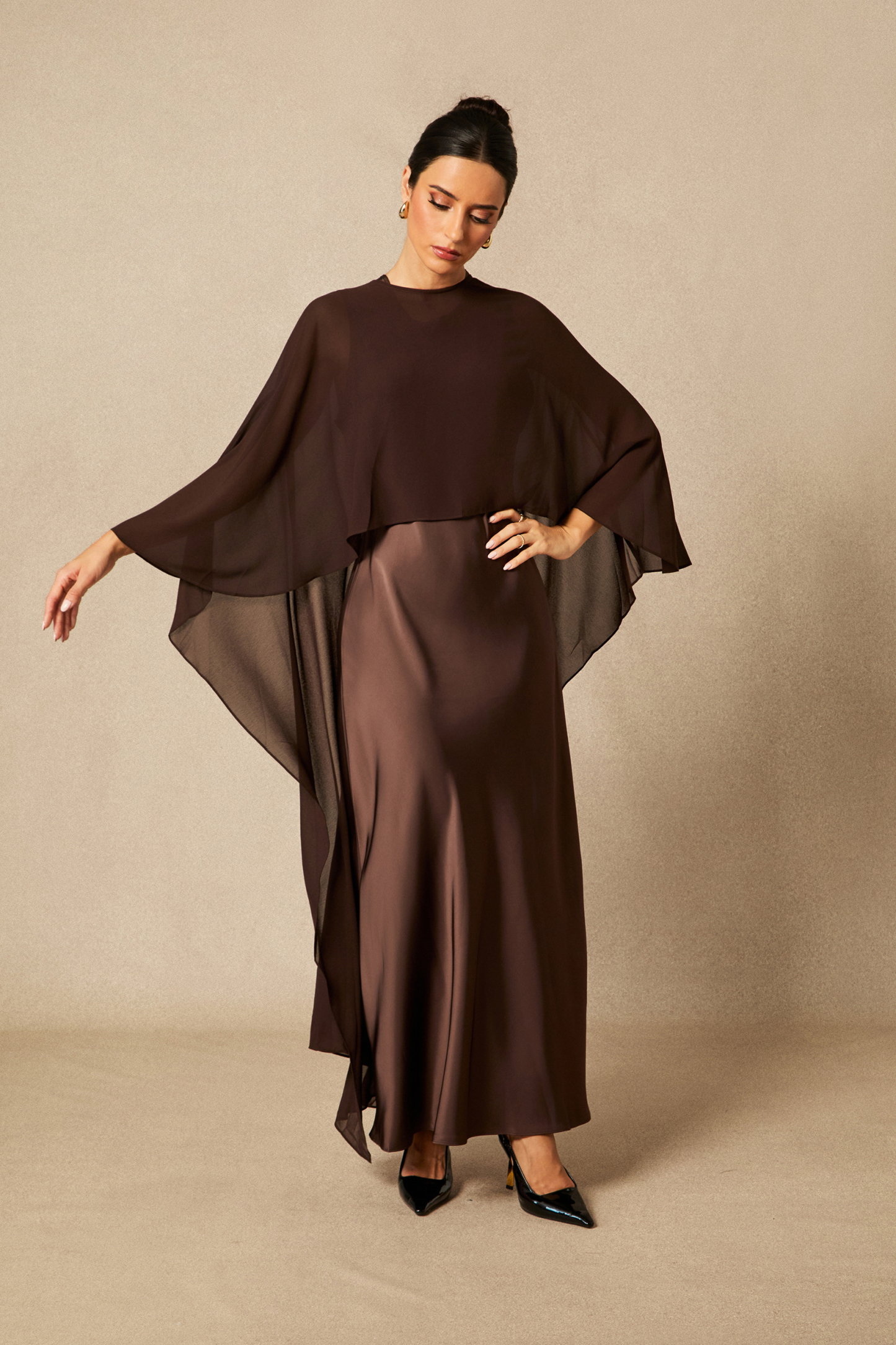 Juliana Crew Neck Sleeveless Maxi Dress with Cape