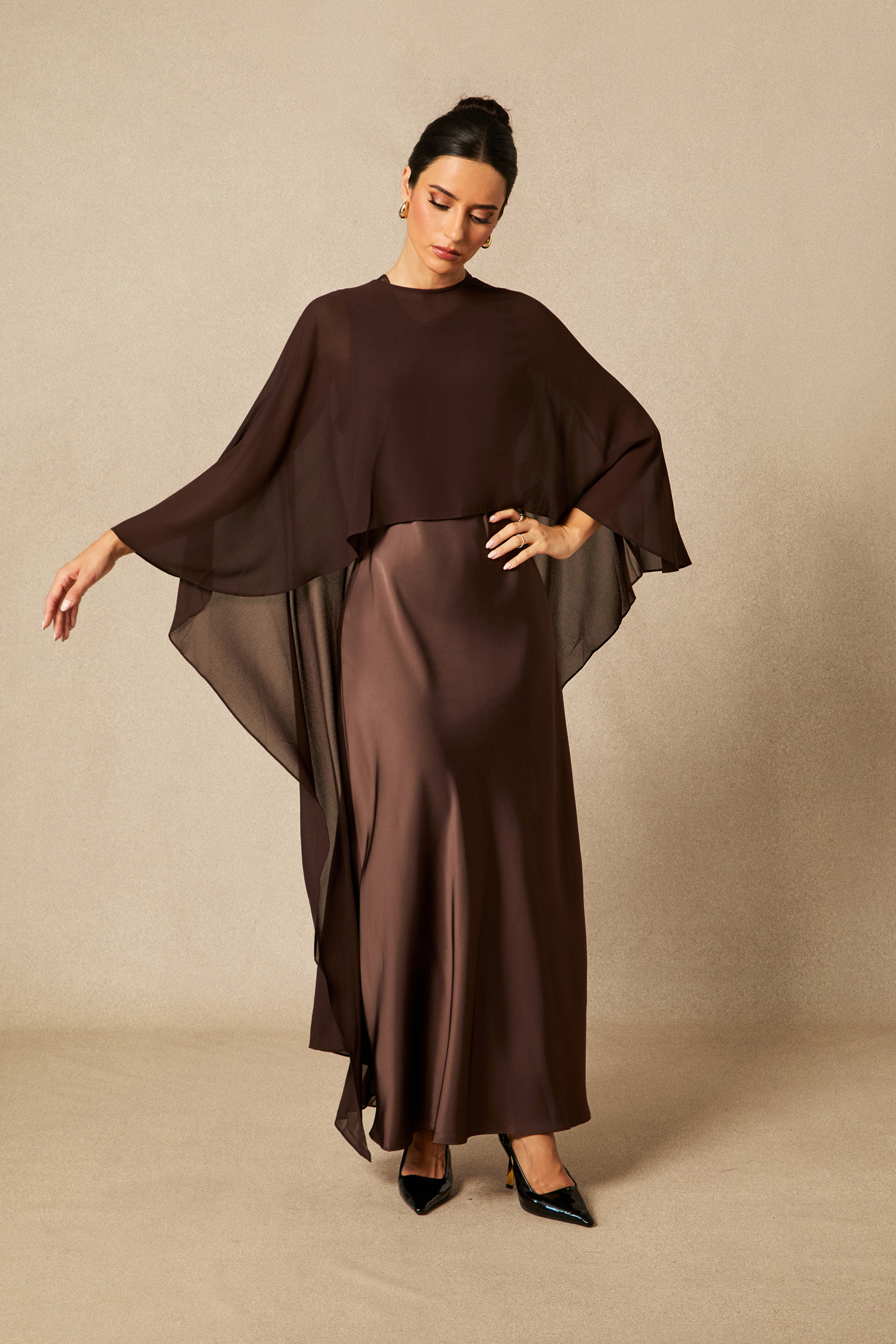 Juliana Crew Neck Sleeveless Maxi Dress with Cape