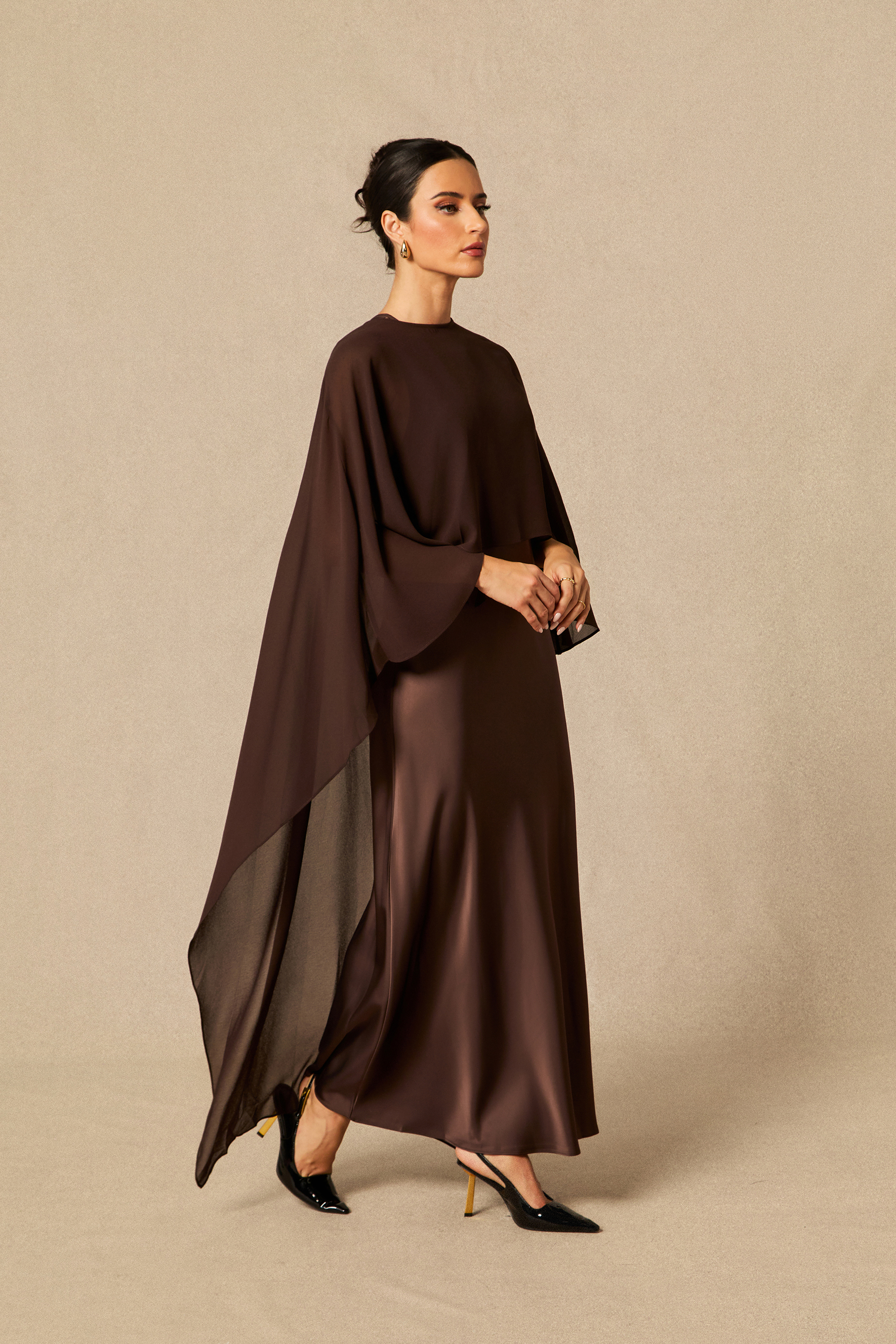 Juliana Crew Neck Sleeveless Maxi Dress with Cape
