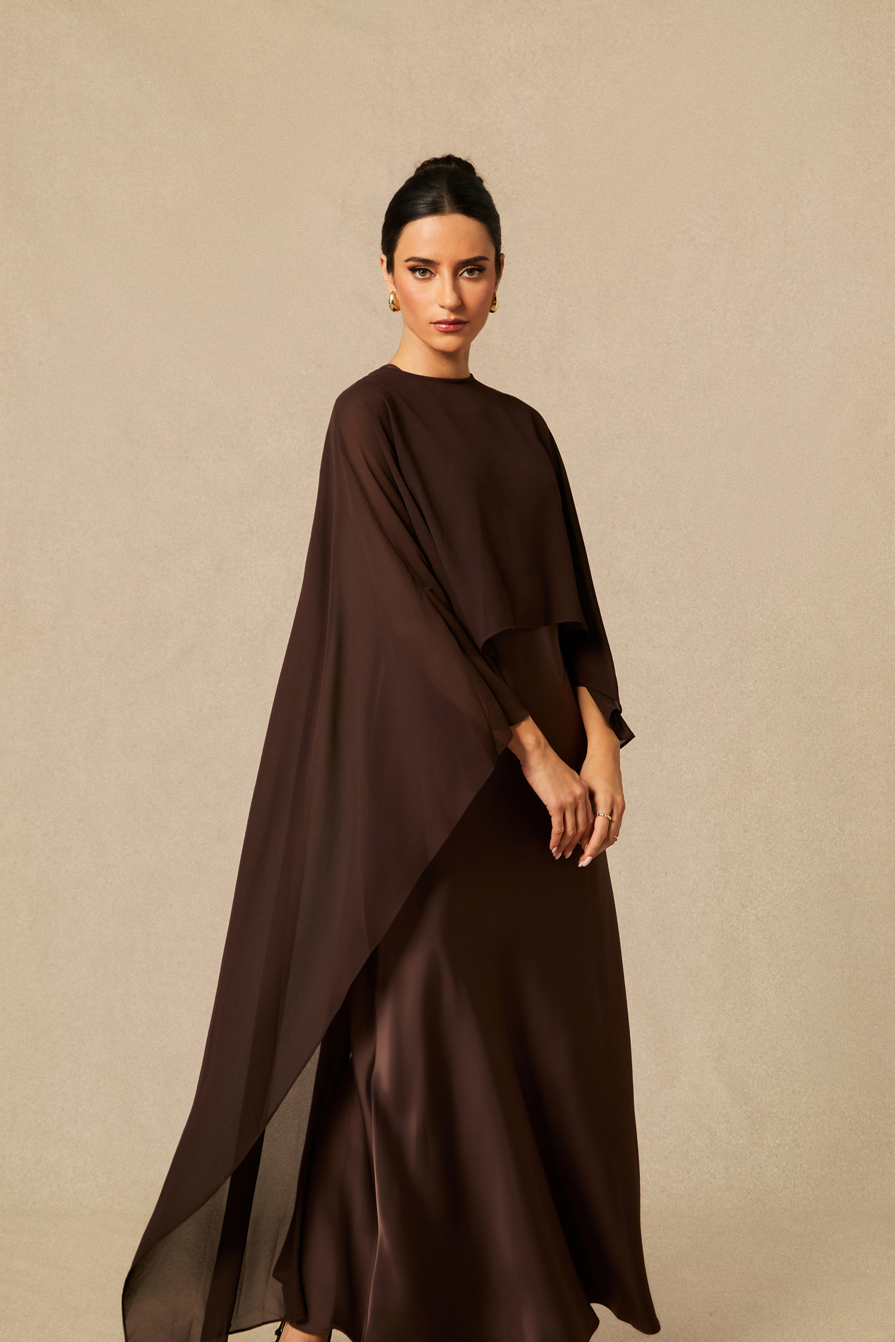 Juliana Crew Neck Sleeveless Maxi Dress with Cape