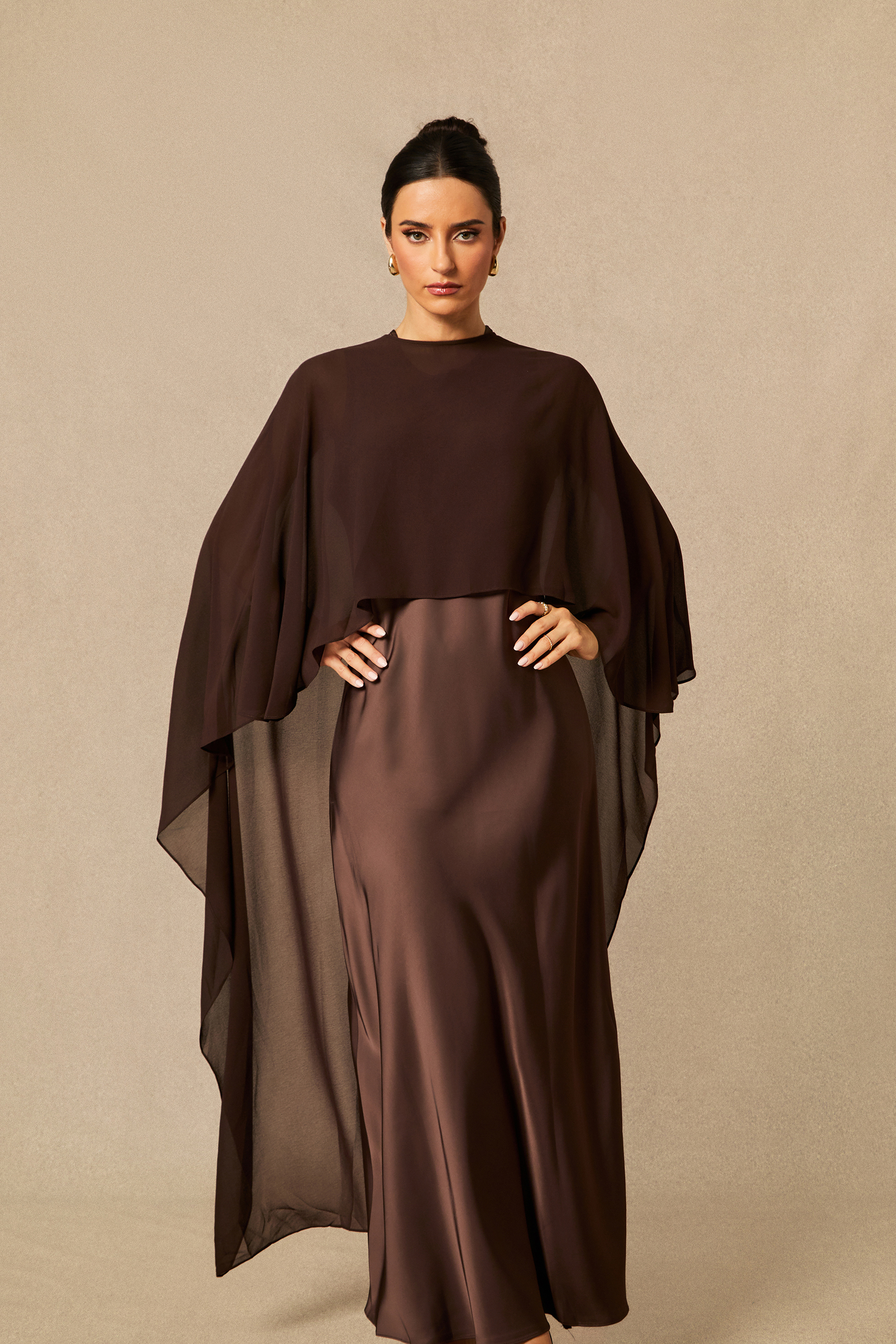 Juliana Crew Neck Sleeveless Maxi Dress with Cape