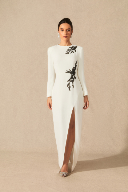 Ophelia Long Sleeve Beaded Maxi Slit Dress