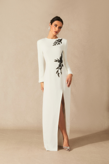 Ophelia Long Sleeve Beaded Maxi Slit Dress