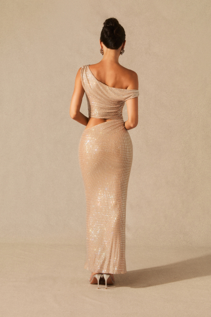 Elina One Shoulder Diamond Cutout Maxi Dress