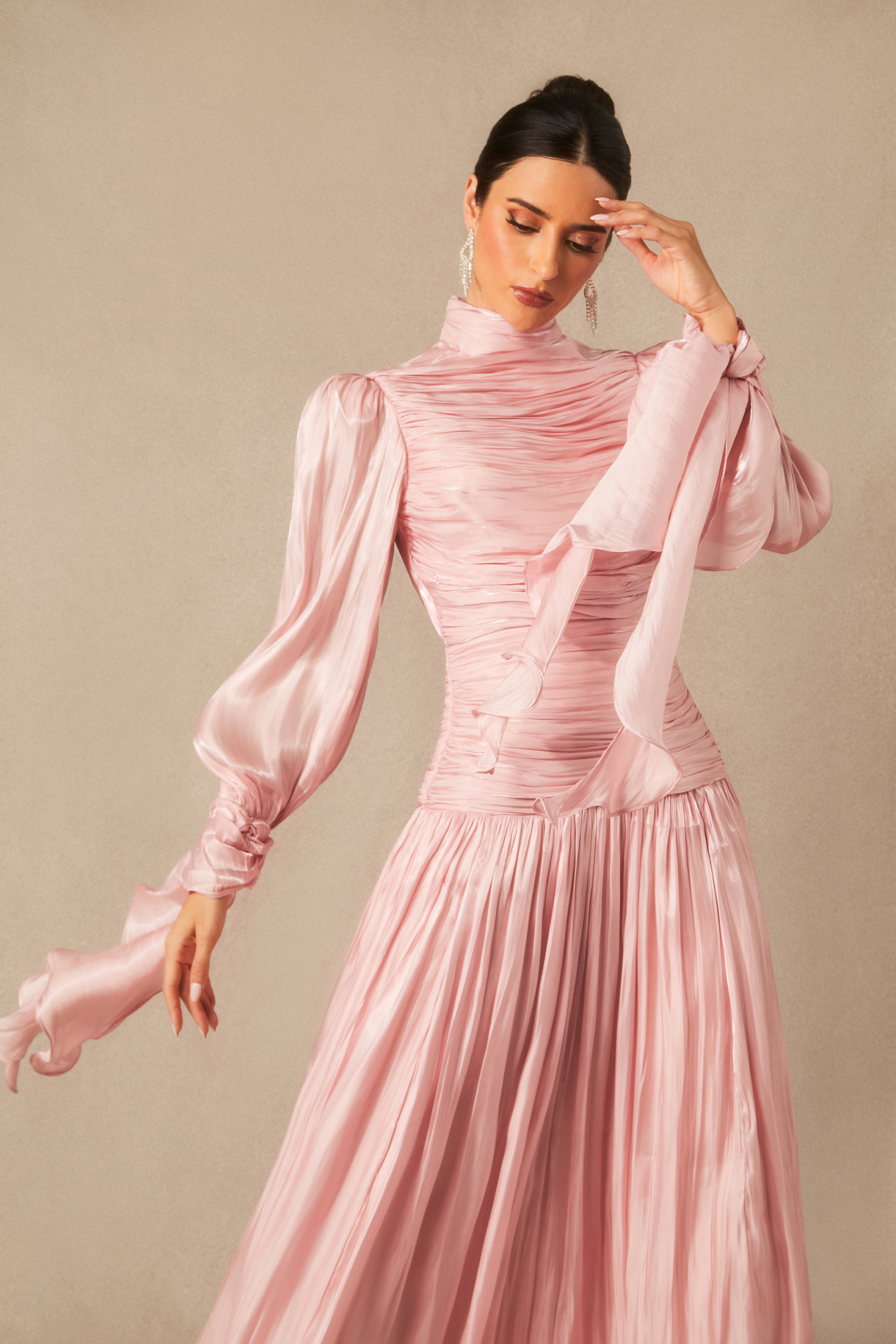 Kinsley Puff Sleeve Ruched Bodice Maxi Dress