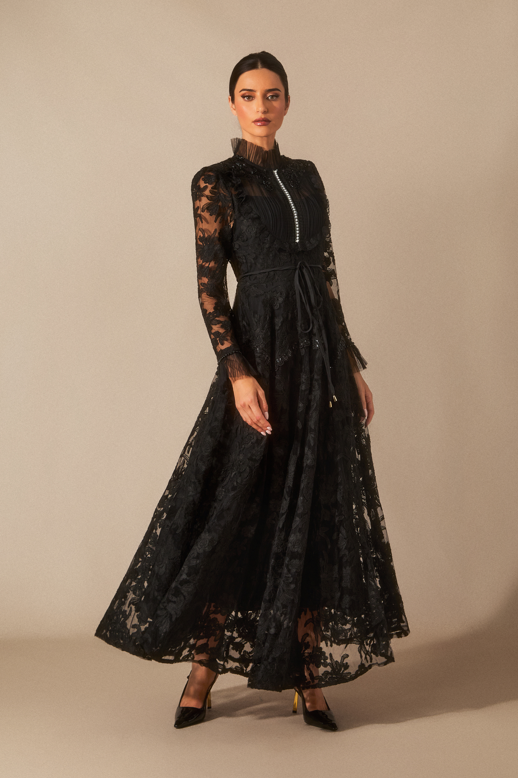Alice Floral Lace Mock Neck Maxi Dress