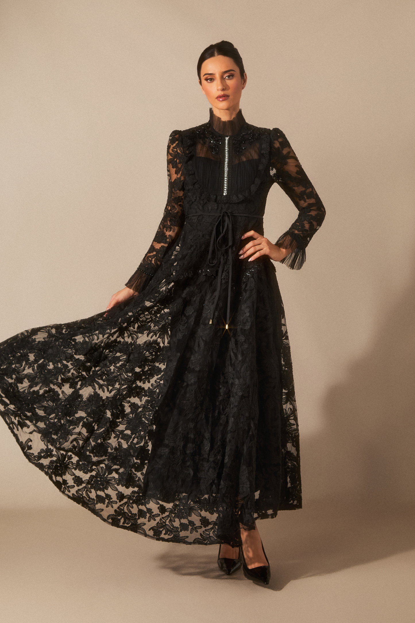 Alice Floral Lace Mock Neck Maxi Dress