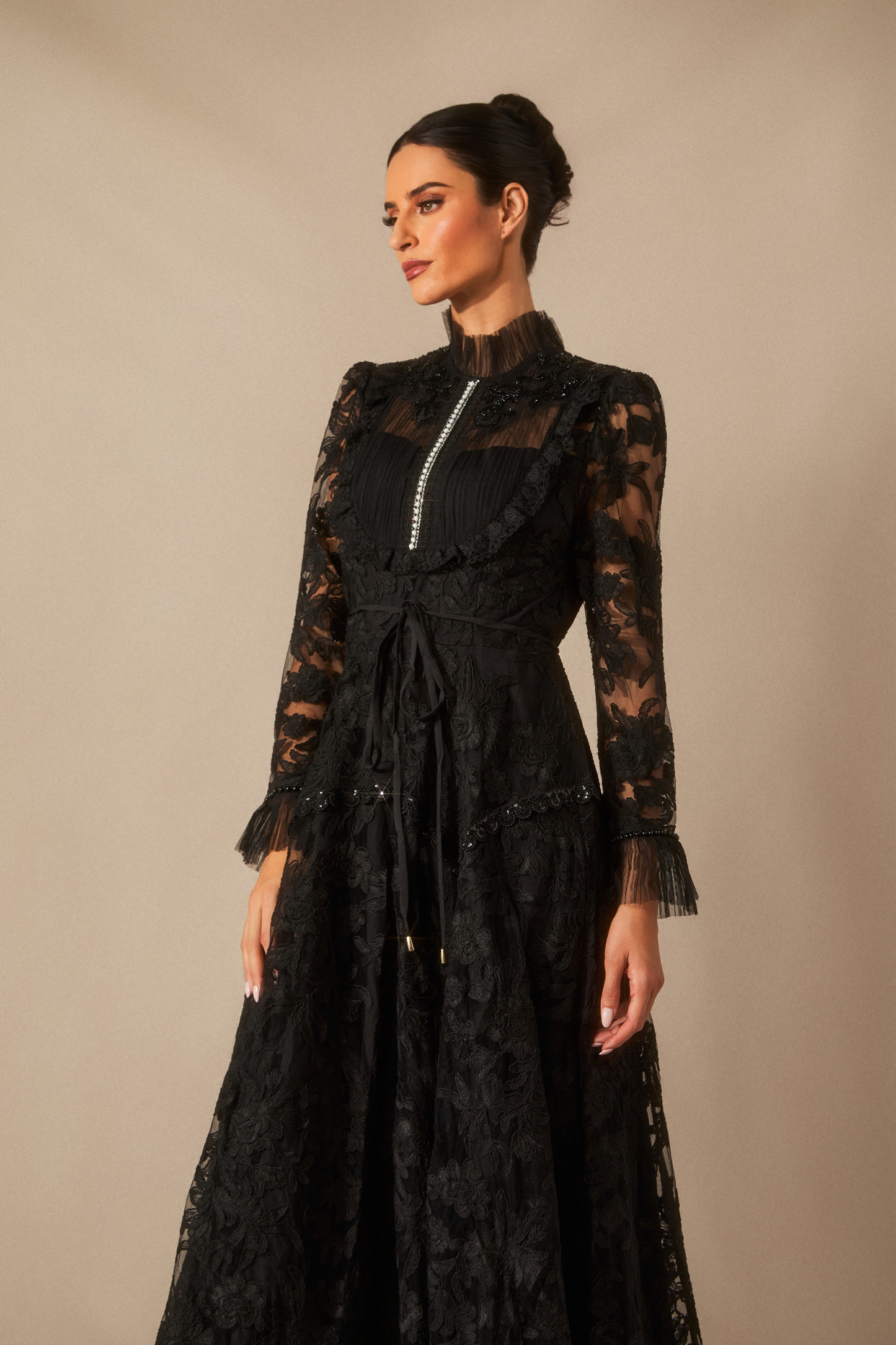 Alice Floral Lace Mock Neck Maxi Dress