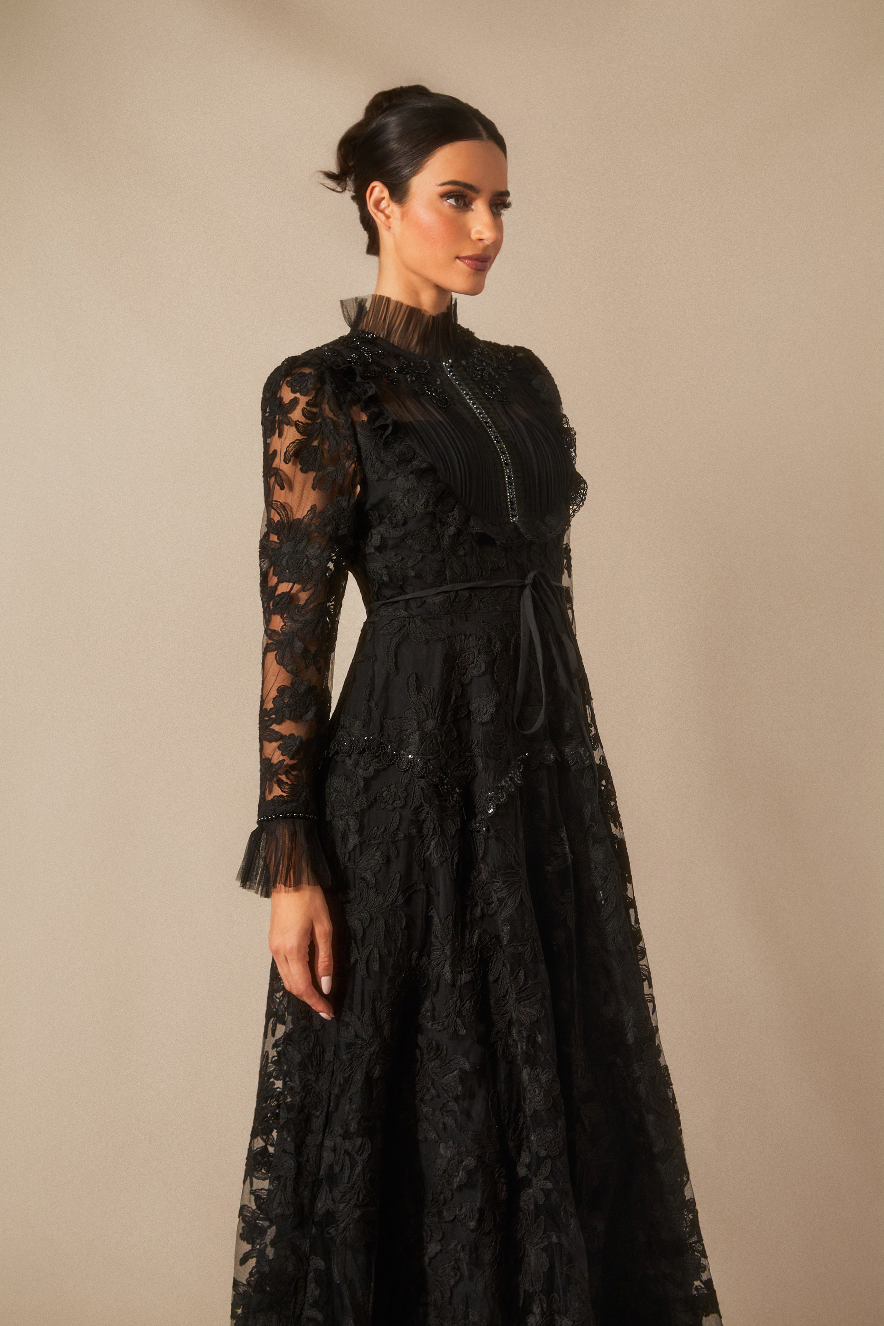 Alice Floral Lace Mock Neck Maxi Dress