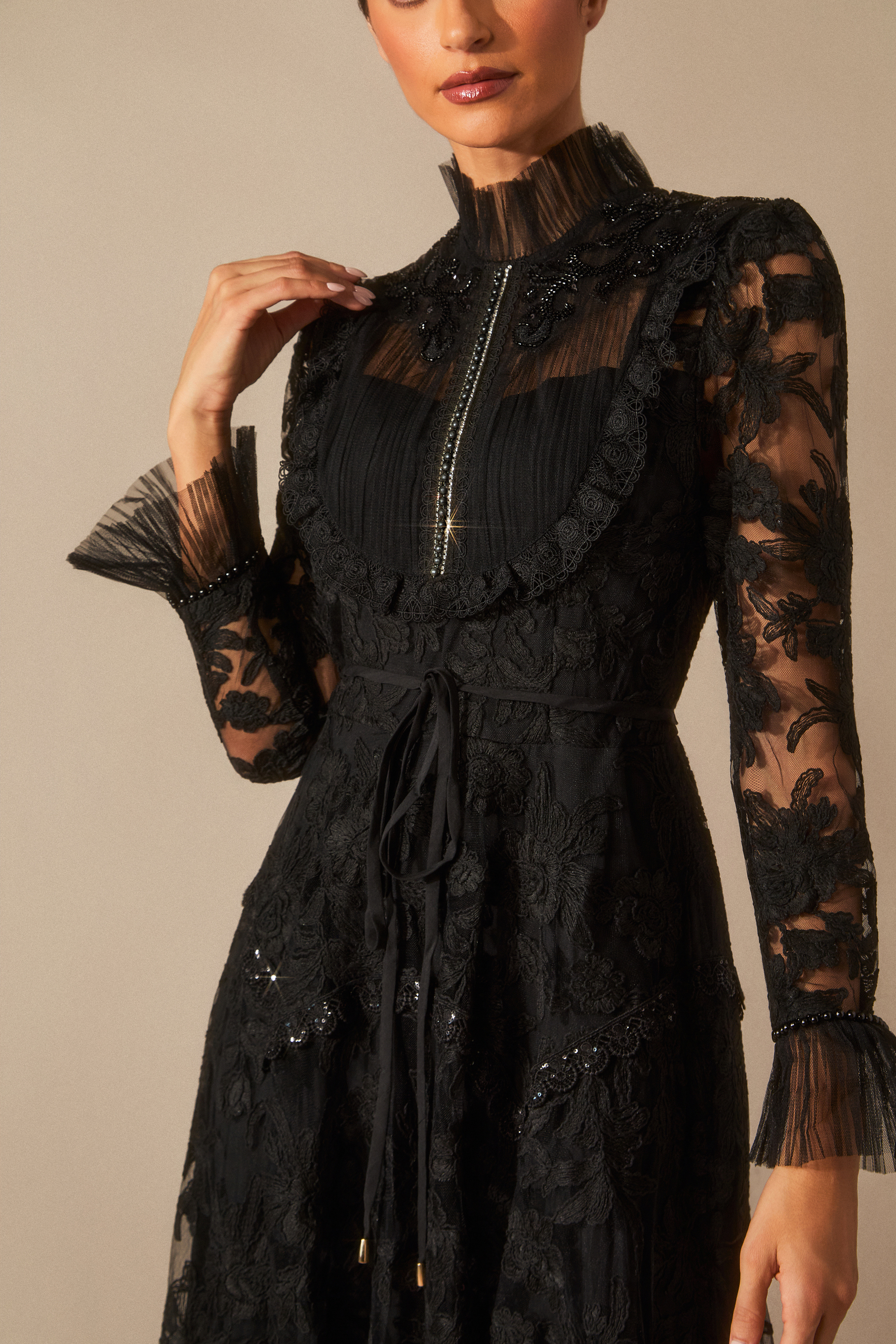 Alice Floral Lace Mock Neck Maxi Dress