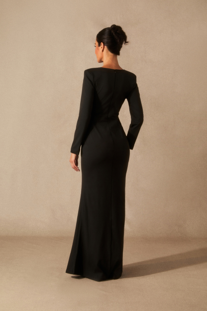 Alexa Deep V Neck Crystal Maxi Dress