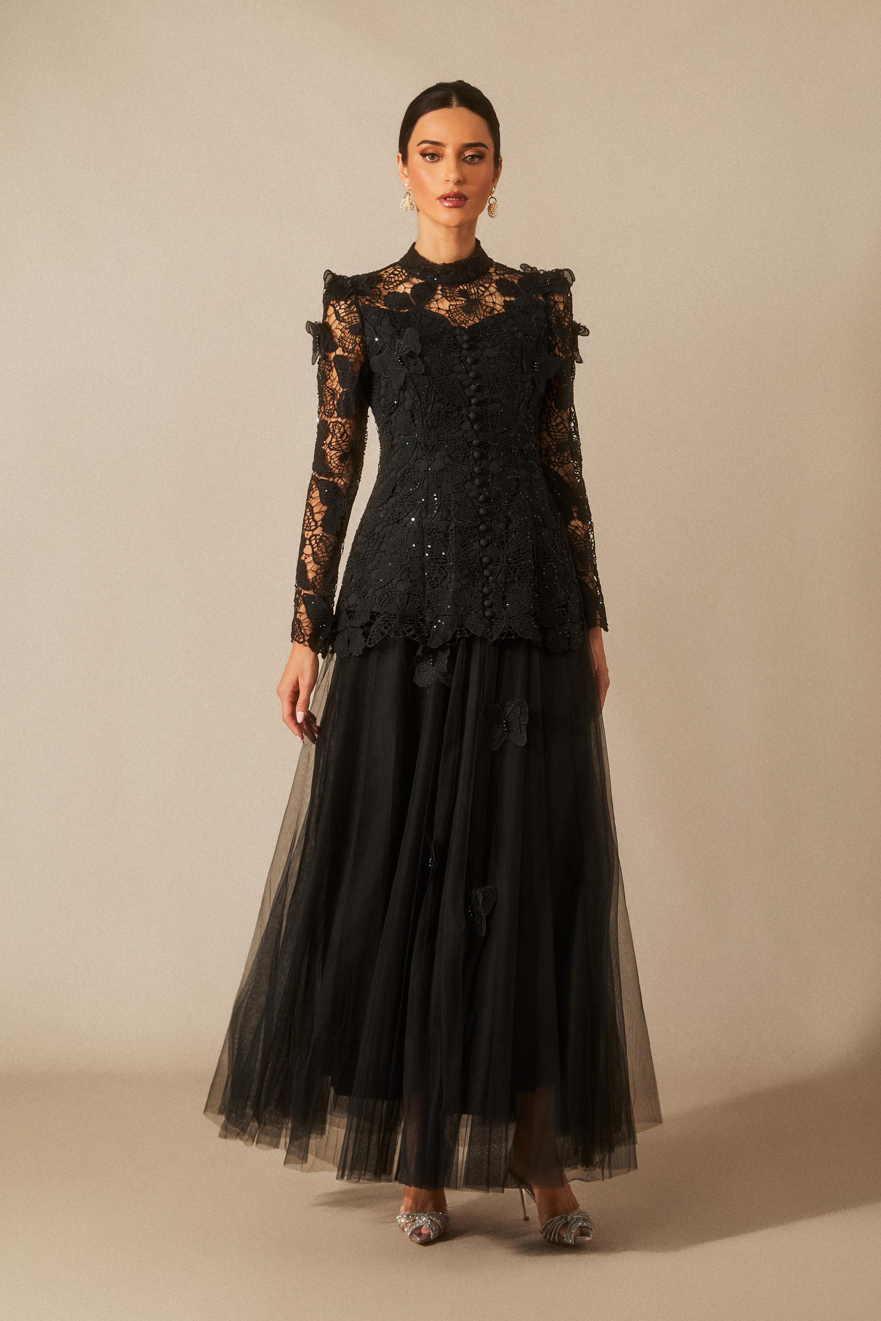 Elizabeth Butterfly Embroidered Lace Maxi Dress