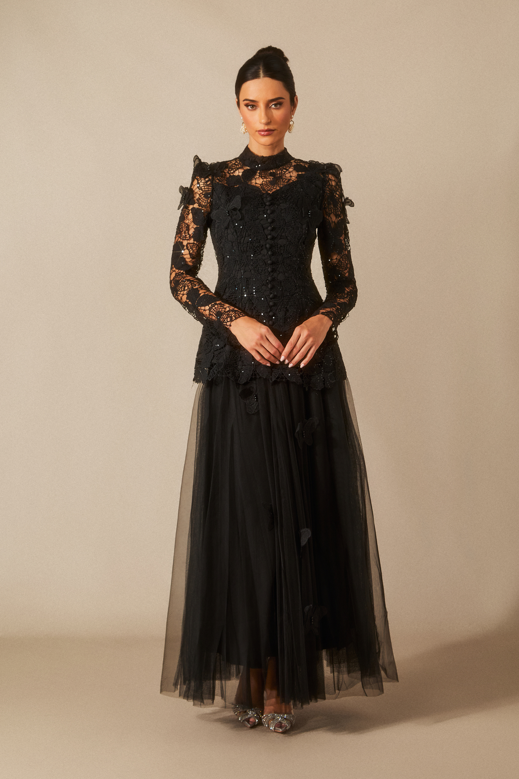 Elizabeth Butterfly Embroidered Lace Maxi Dress