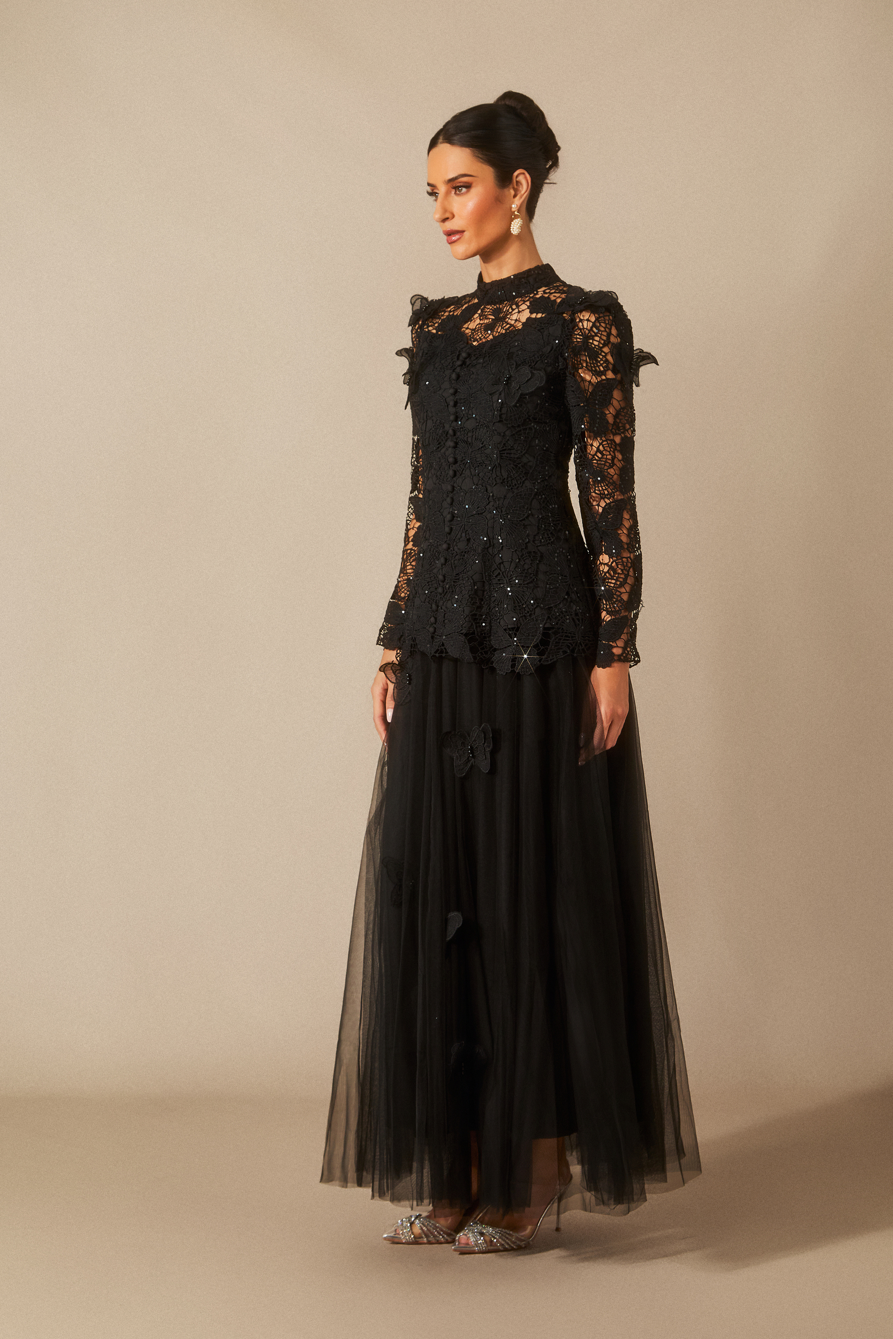 Elizabeth Butterfly Embroidered Lace Maxi Dress