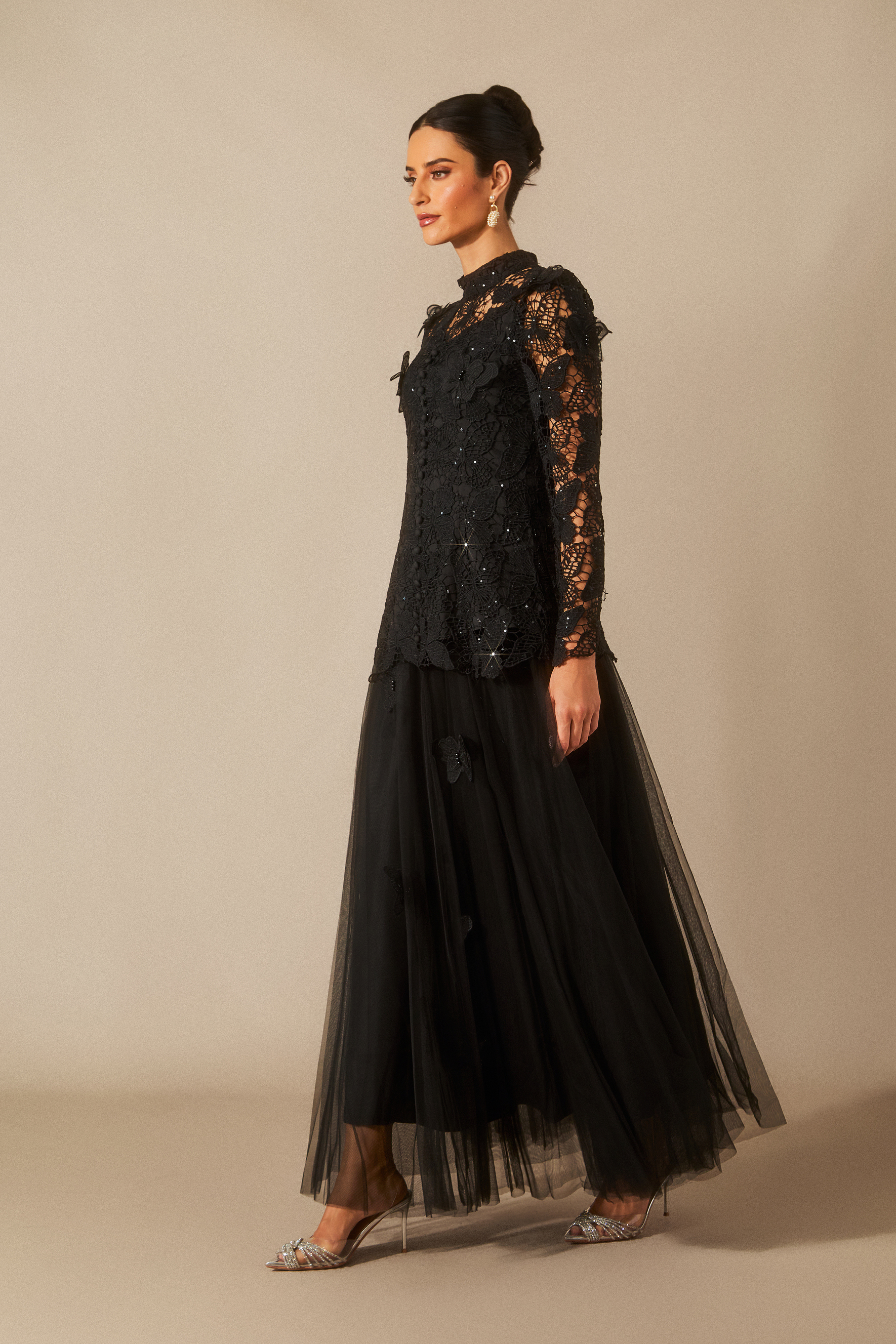 Elizabeth Butterfly Embroidered Lace Maxi Dress