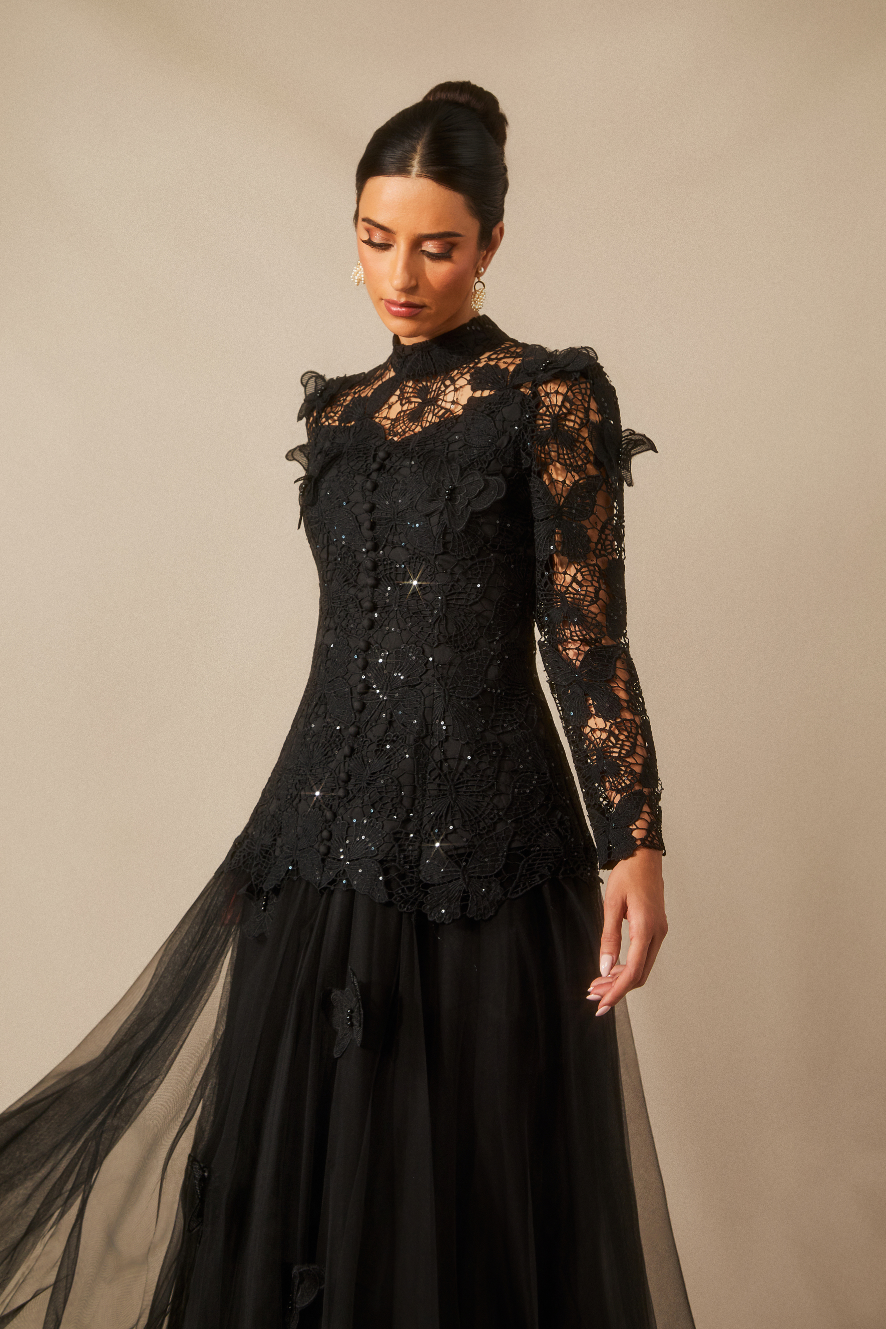 Elizabeth Butterfly Embroidered Lace Maxi Dress