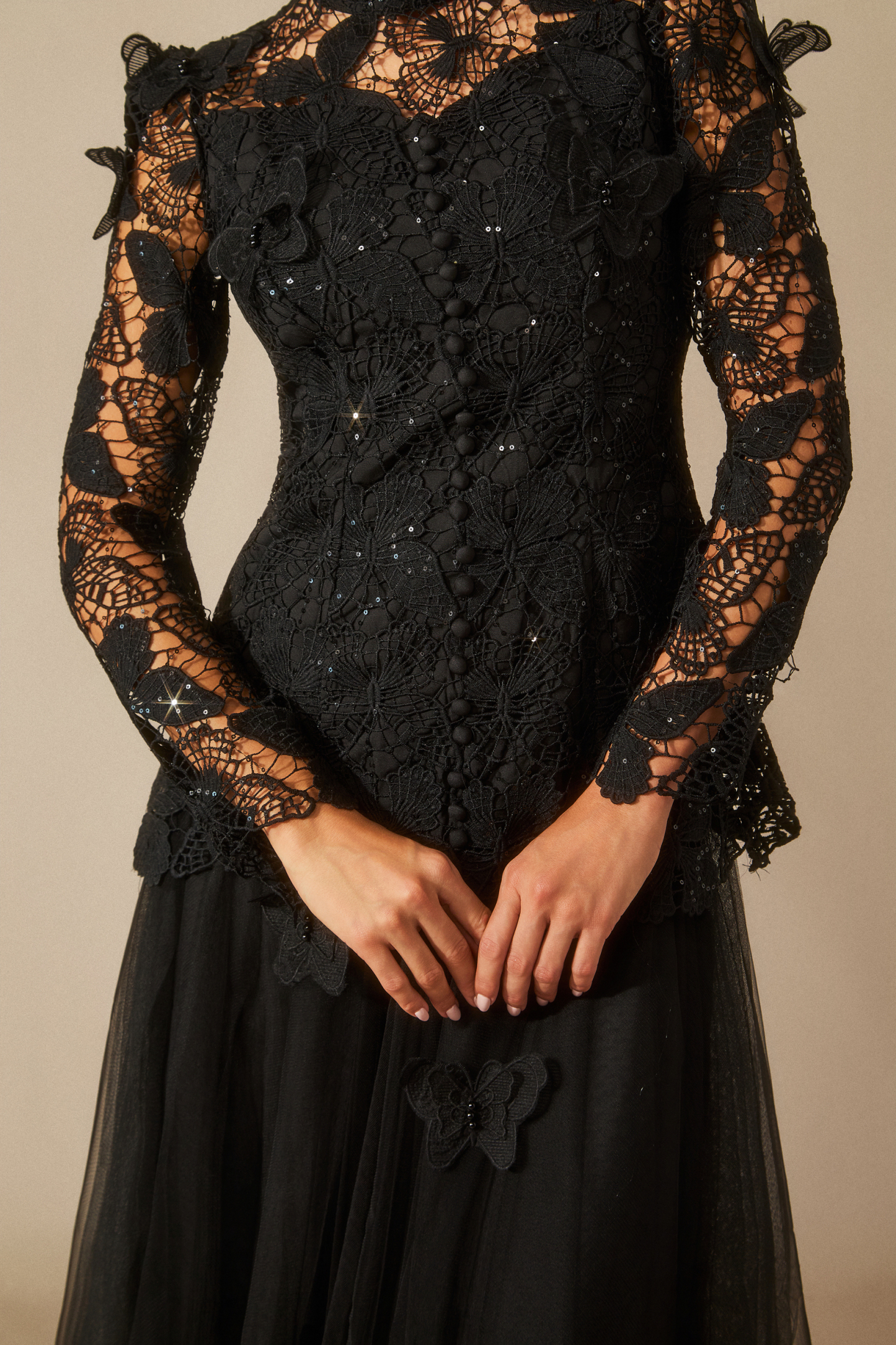 Elizabeth Butterfly Embroidered Lace Maxi Dress