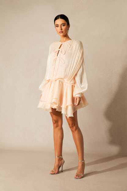 Next Love Apricot Lace Up Ruffle Hem Mini Dress