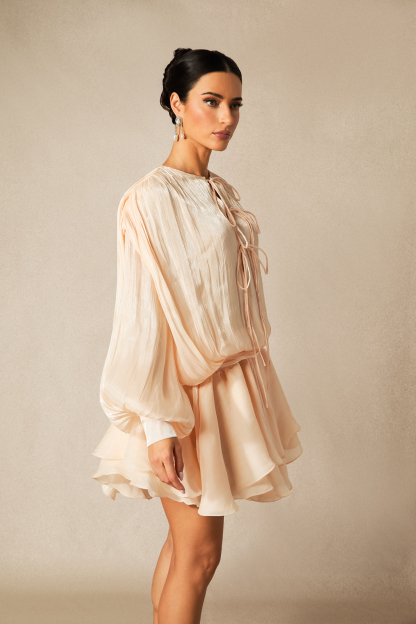 Next Love Apricot Lace Up Ruffle Hem Mini Dress