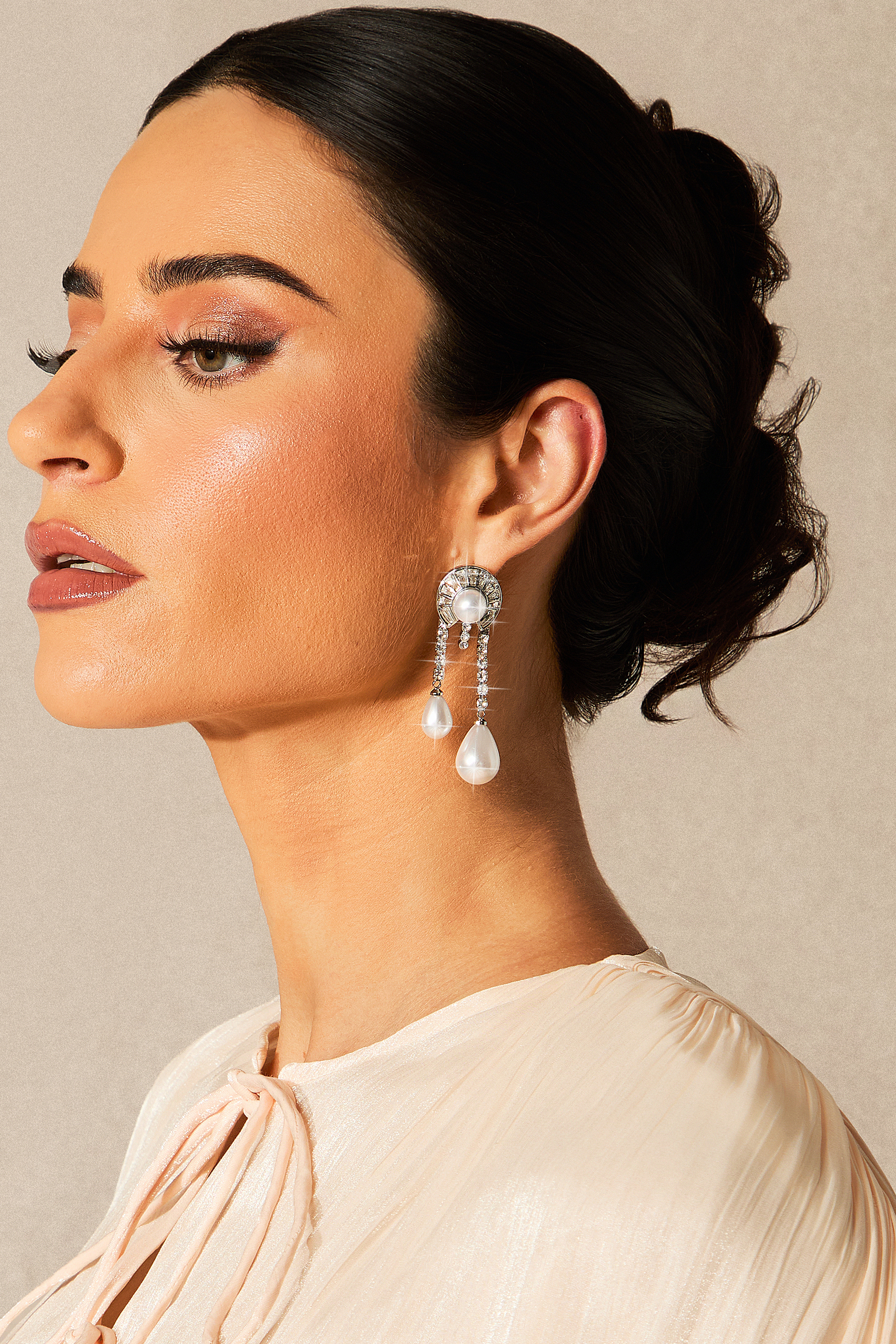 Teardrop Pearl Rhinestone Drop Earrings