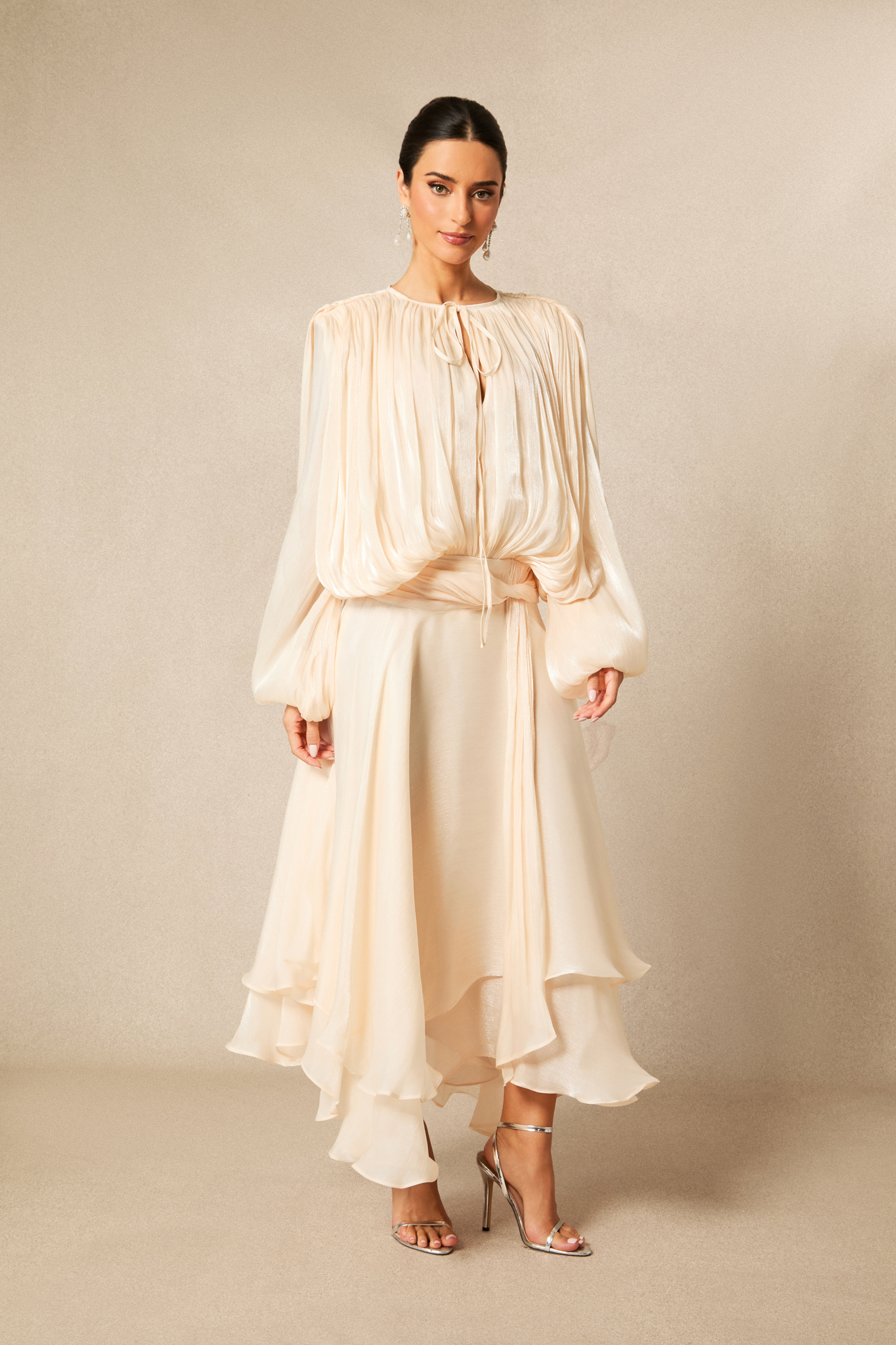 Leanna Long Sleeve Ruffled Hem Midi Dress